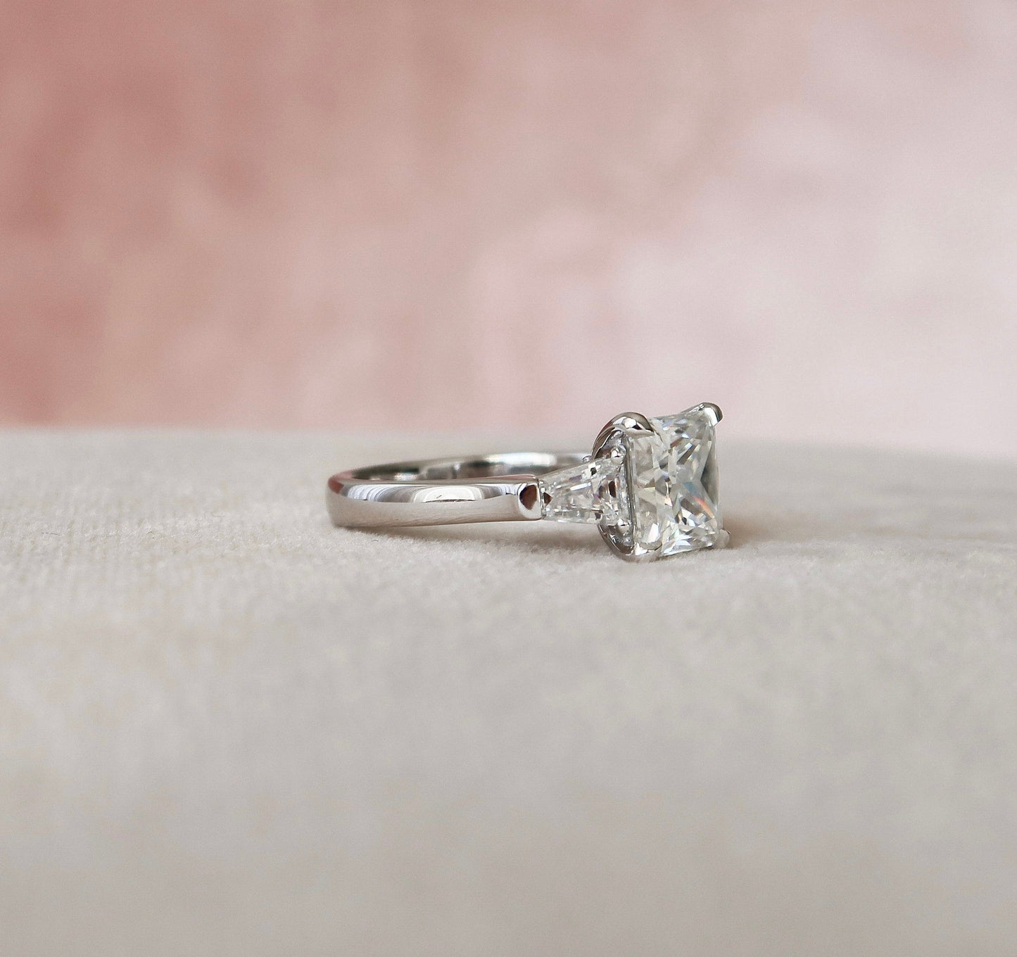 Three Stone Princess Cut Moissanite Engagment RIng For Her