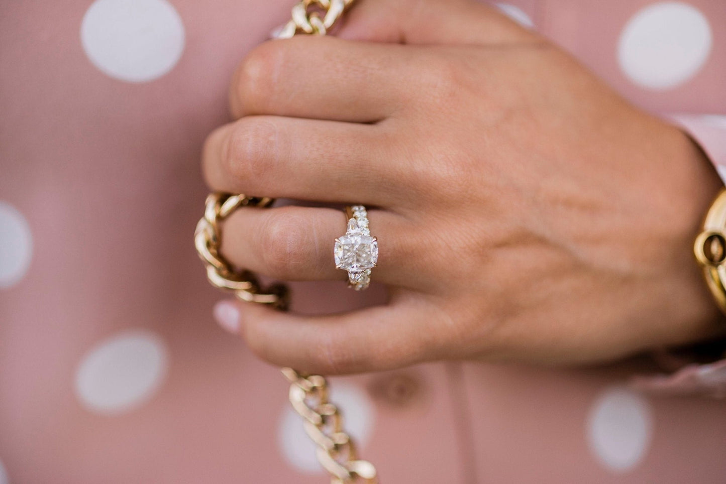 Three Stone Radiant Cut Moissanite Engagement Ring