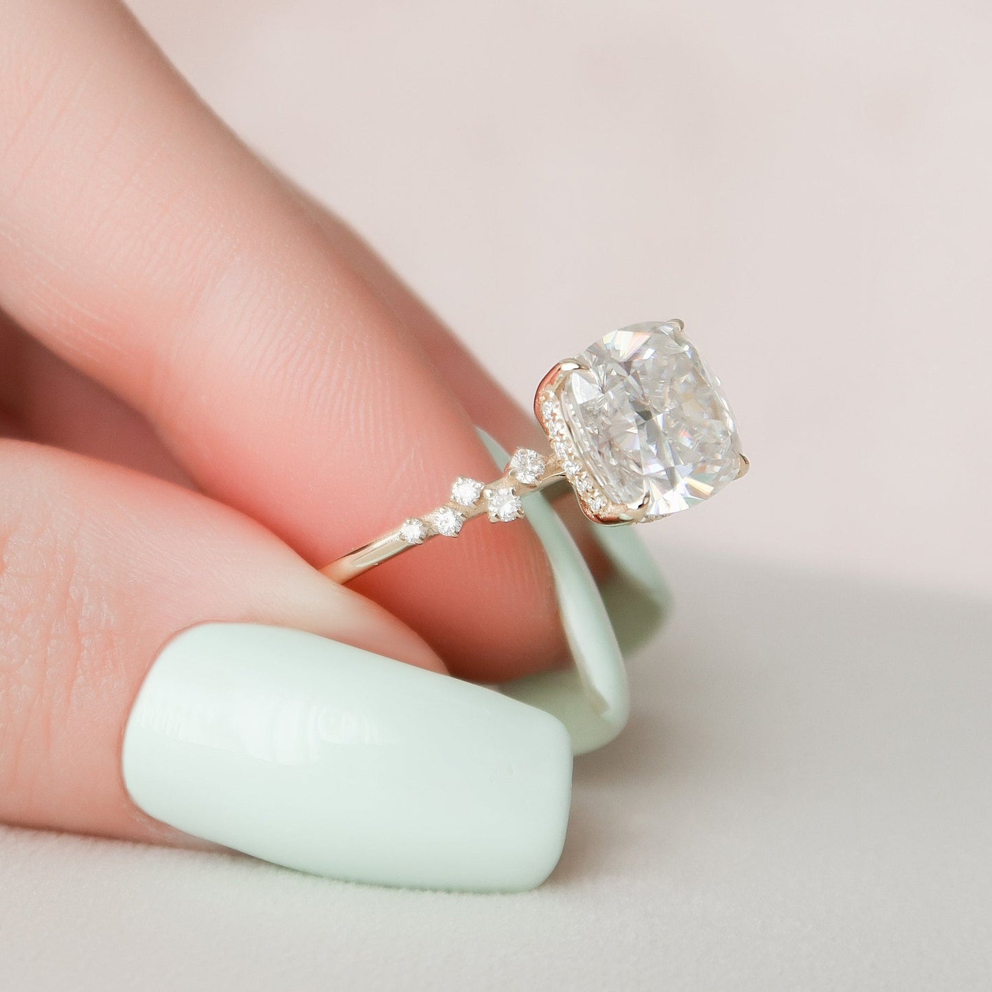 Cluster Cushion Cut Moissanite Anniversary Ring For Her