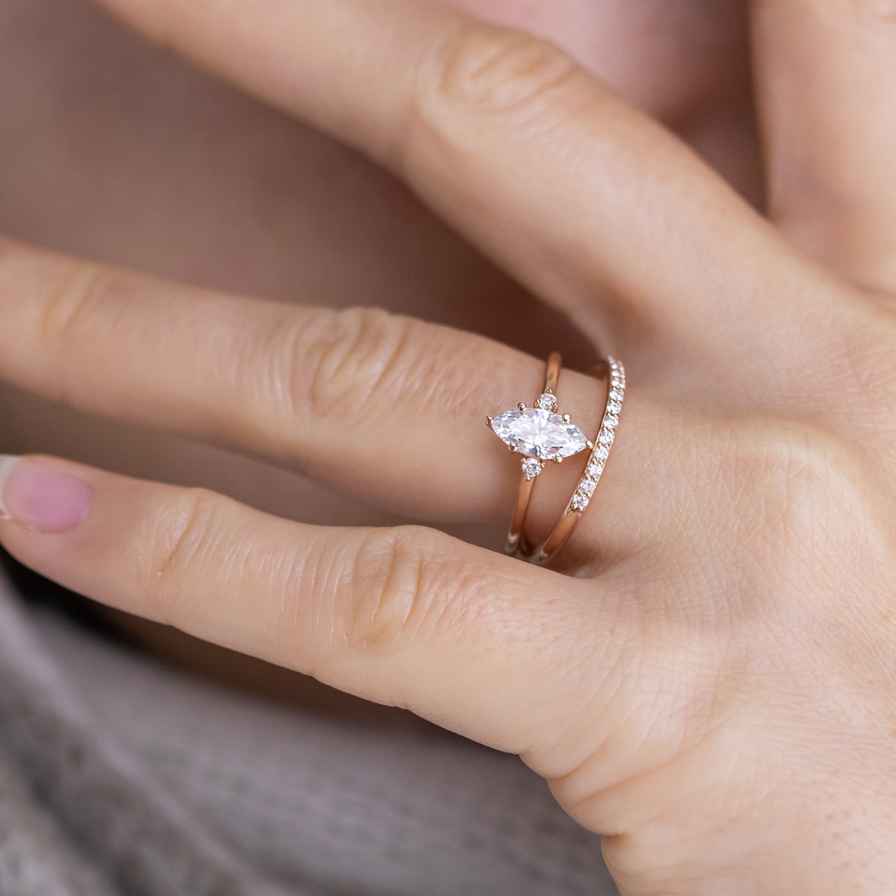 Three Stone Marquise Moissanite Anniversary Ring For Her