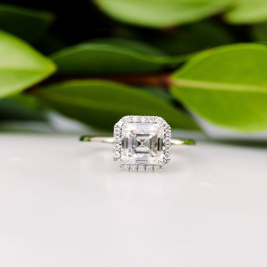 Halo Asscher Cut Moissanite Anniversary Ring For Her