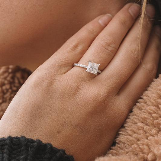 Hidden Halo Princess Cut Moissanite Anniversary Ring For Her