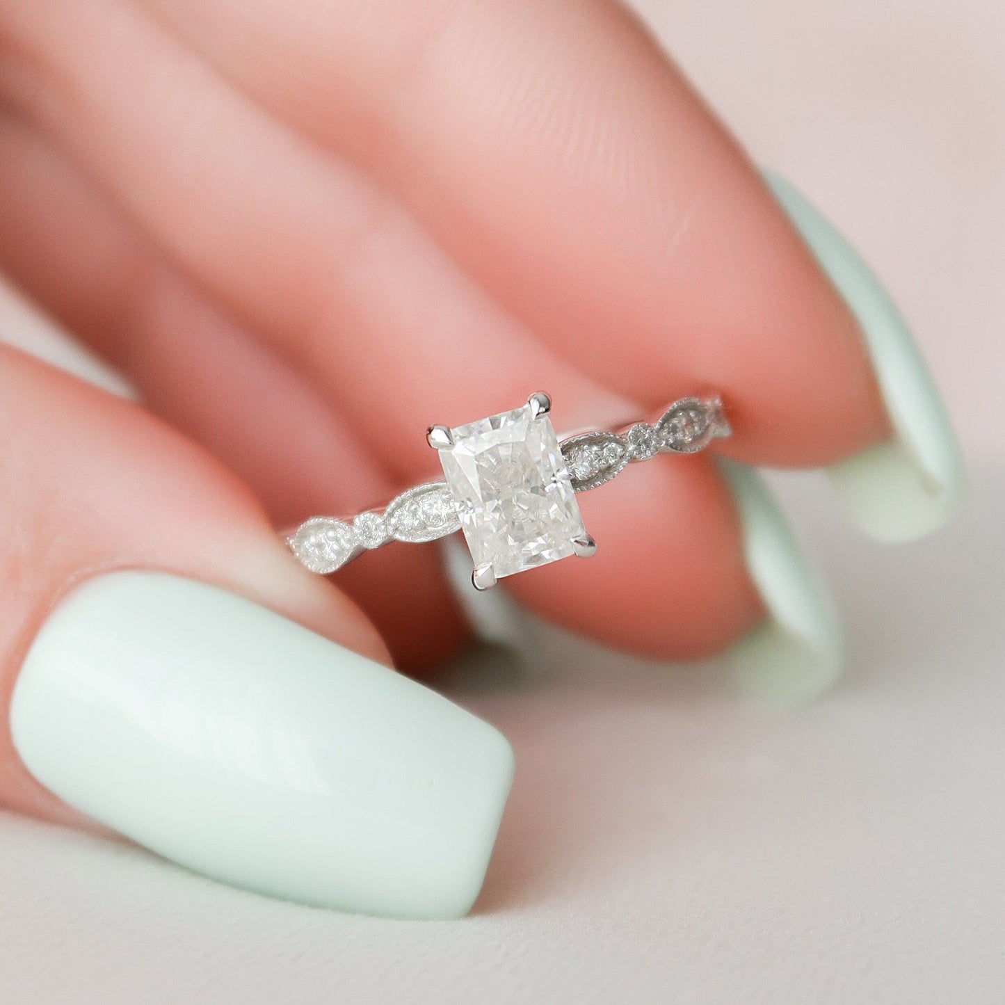 Stunning Radiant Cut Moissanite Engagement Handmade Ring