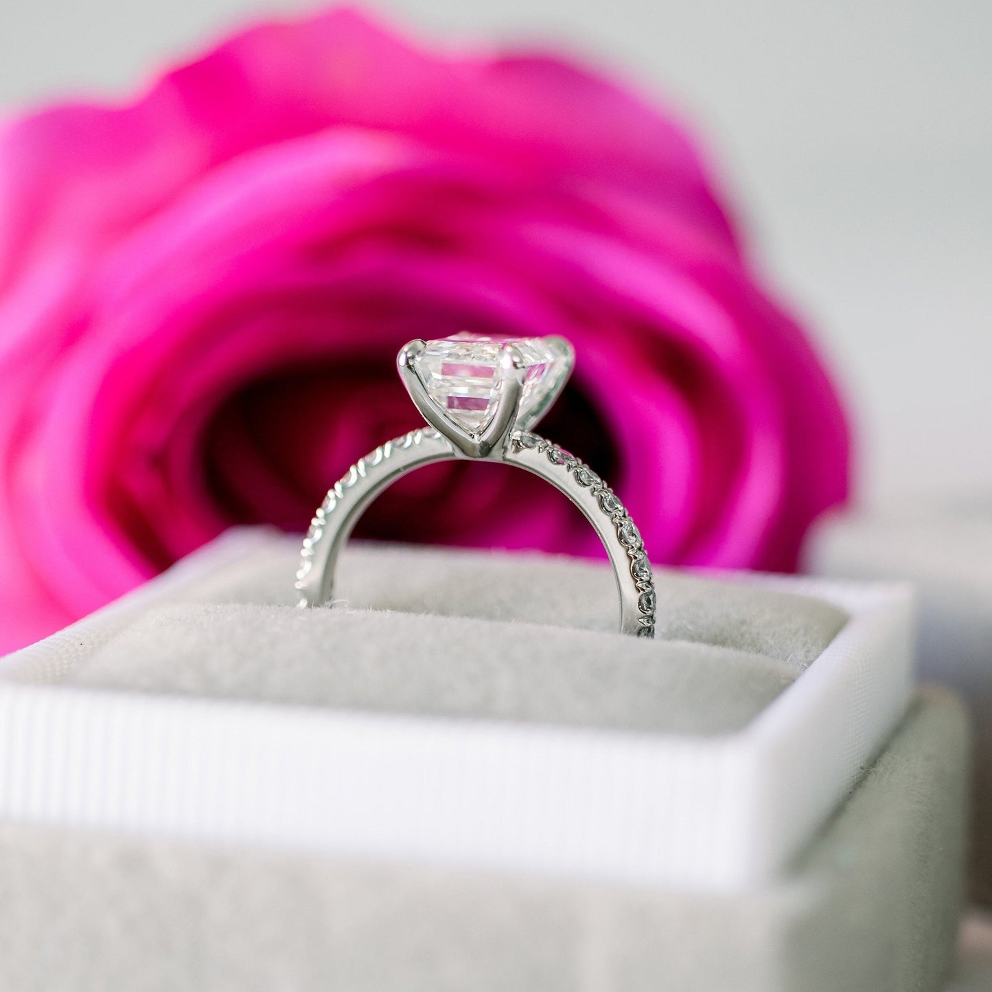 Paved Emerald Cut Moissanite Engagement Ring For Her