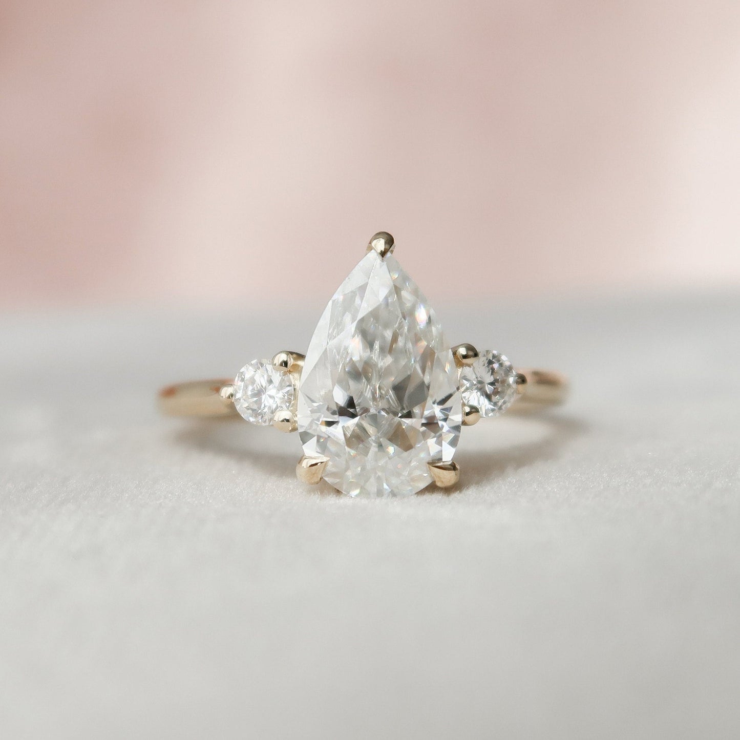 Three Stone Pear Cut Moissanite Anniversary Ring For Her