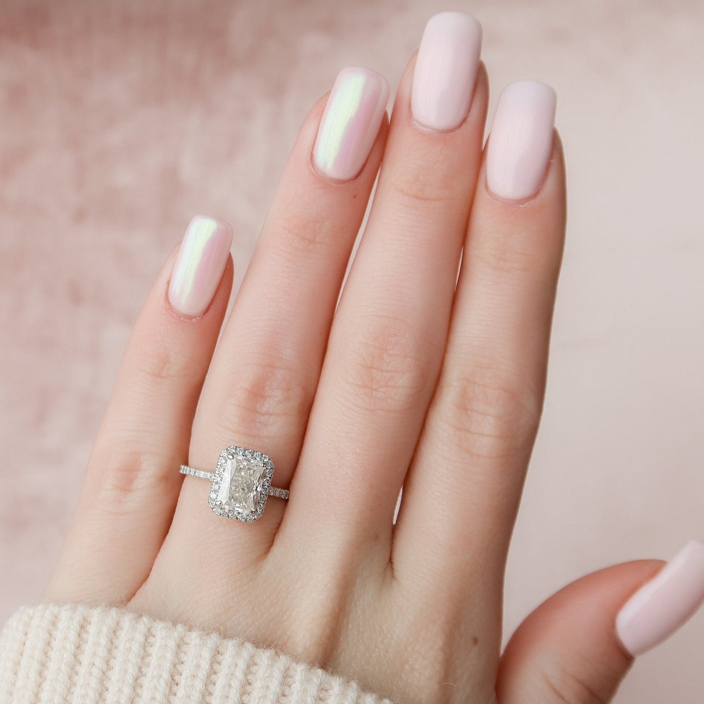 Halo Radiant Cut Moissanite Wedding RIng For Him