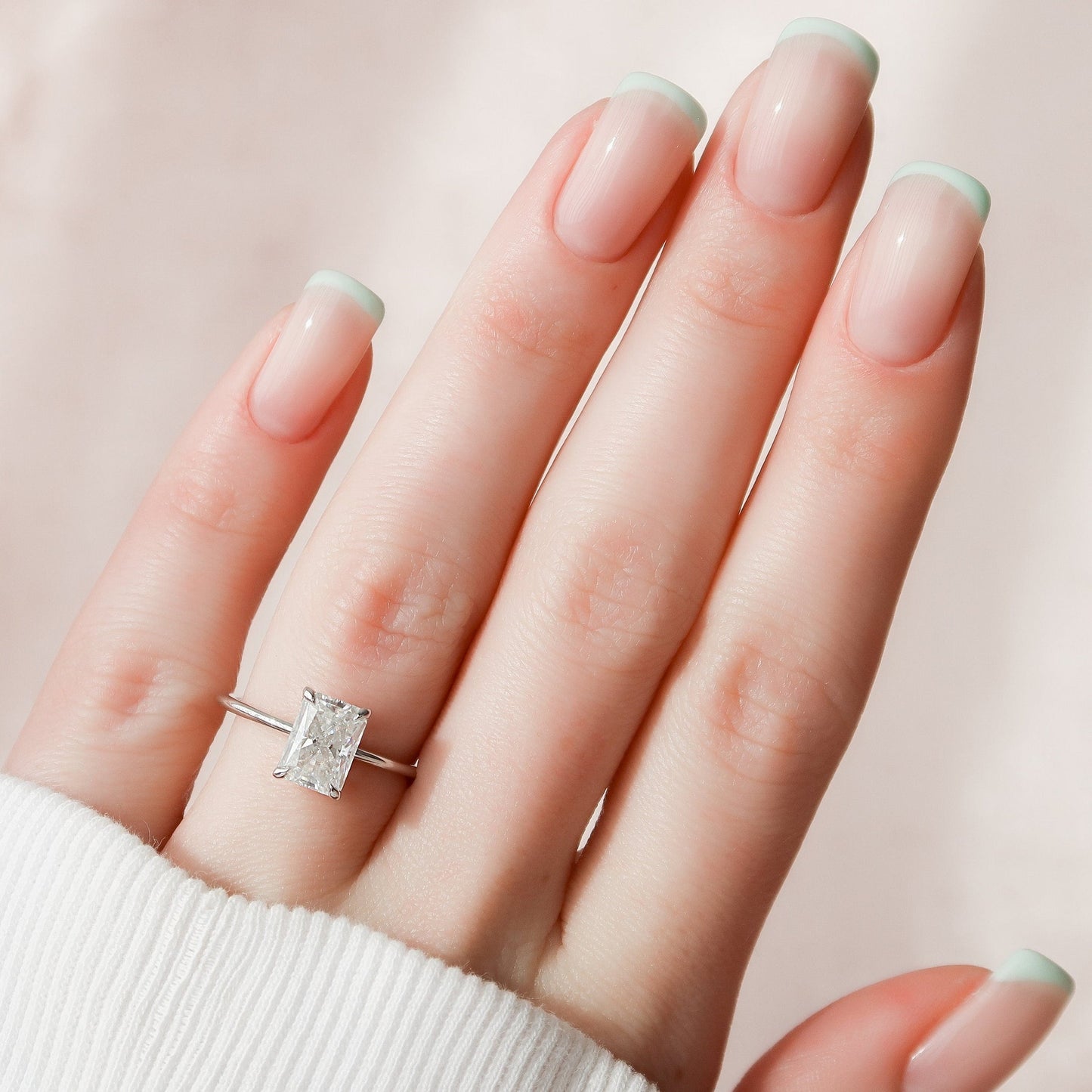 Solitaire Hidden Halo Radiant Cut Moissanite Engagement Ring