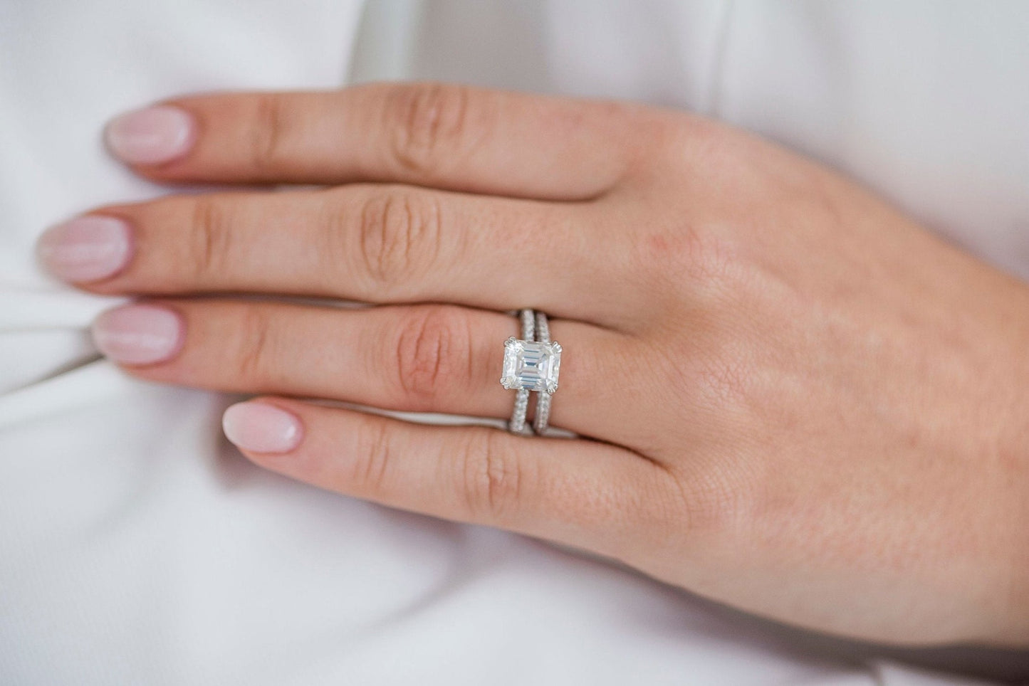 Hidden Halo Asscher Cut Moissanite Double Prongs Paved Ring For Her