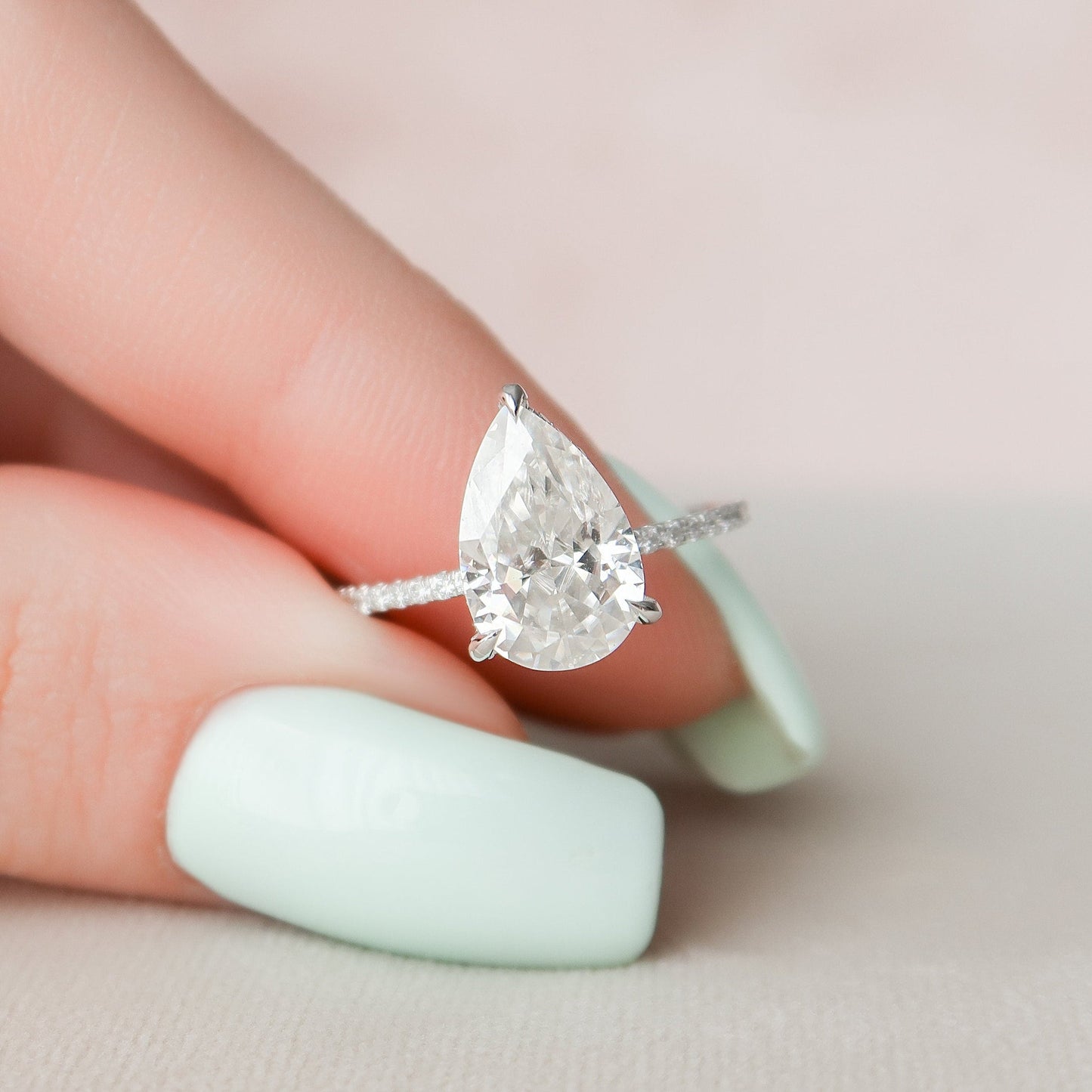 Hidden Halo Pear Cut Moissantie Engagement Ring
