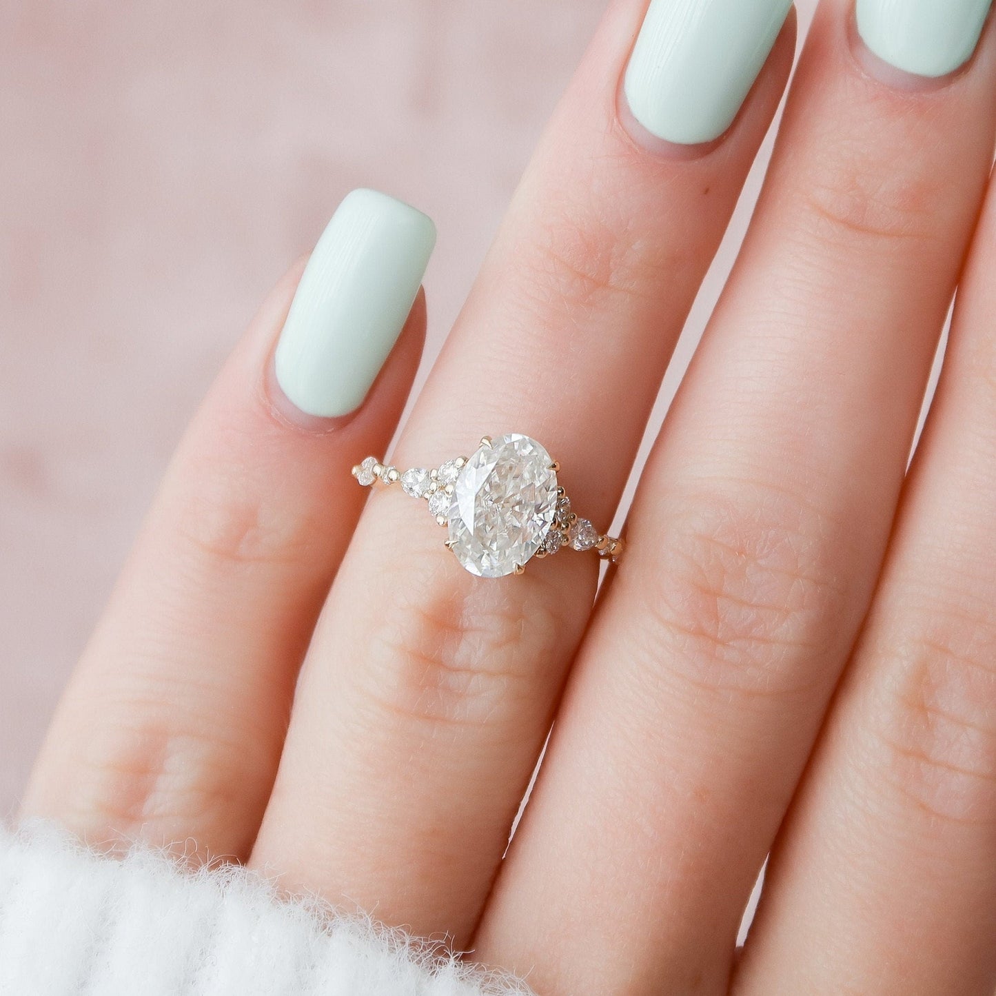 Custom Cluster Oval Cut Moissanite Handmade Ring For Women's