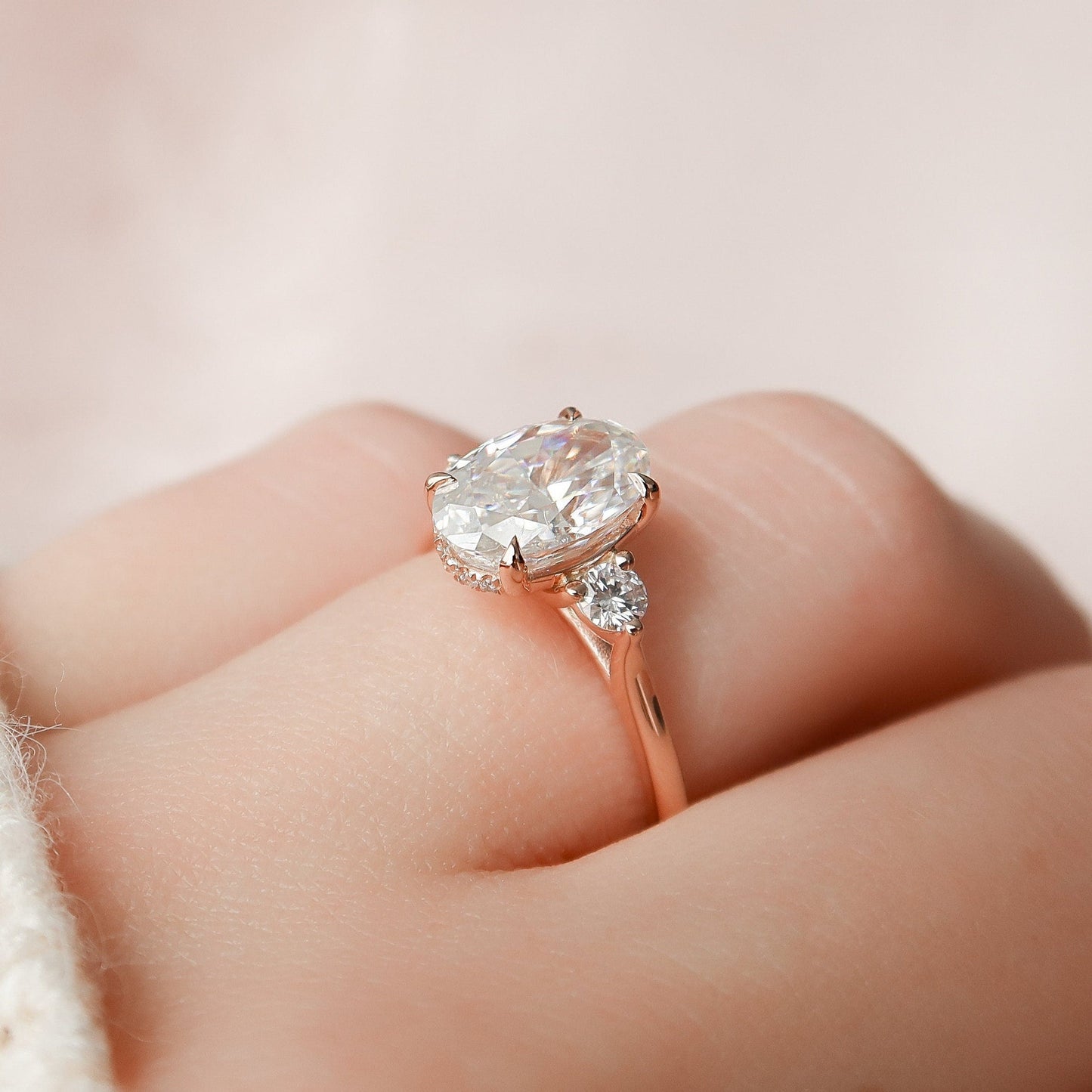 Three Stone Oval Cut Moissanite Engagement Ring For Her
