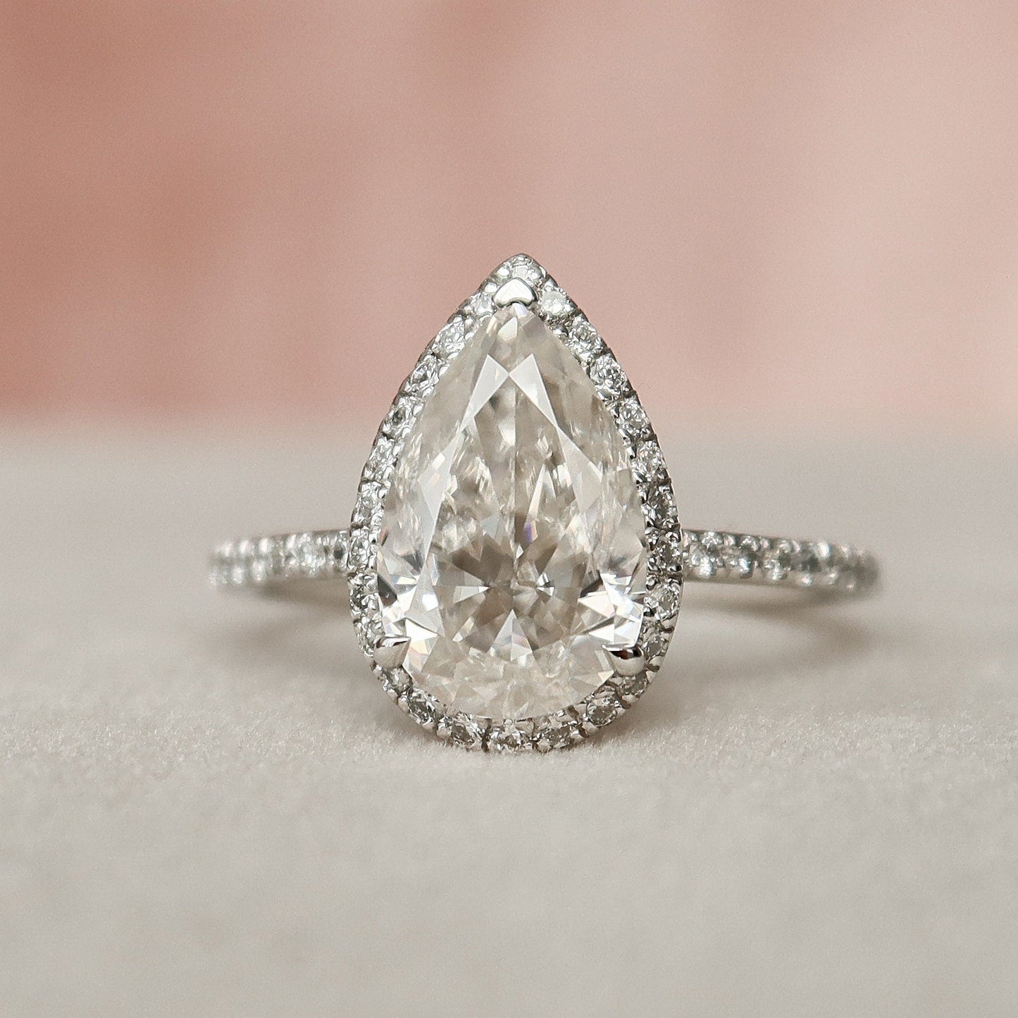 Stunning Halo Pear Cut Moissanite Engagement Ring