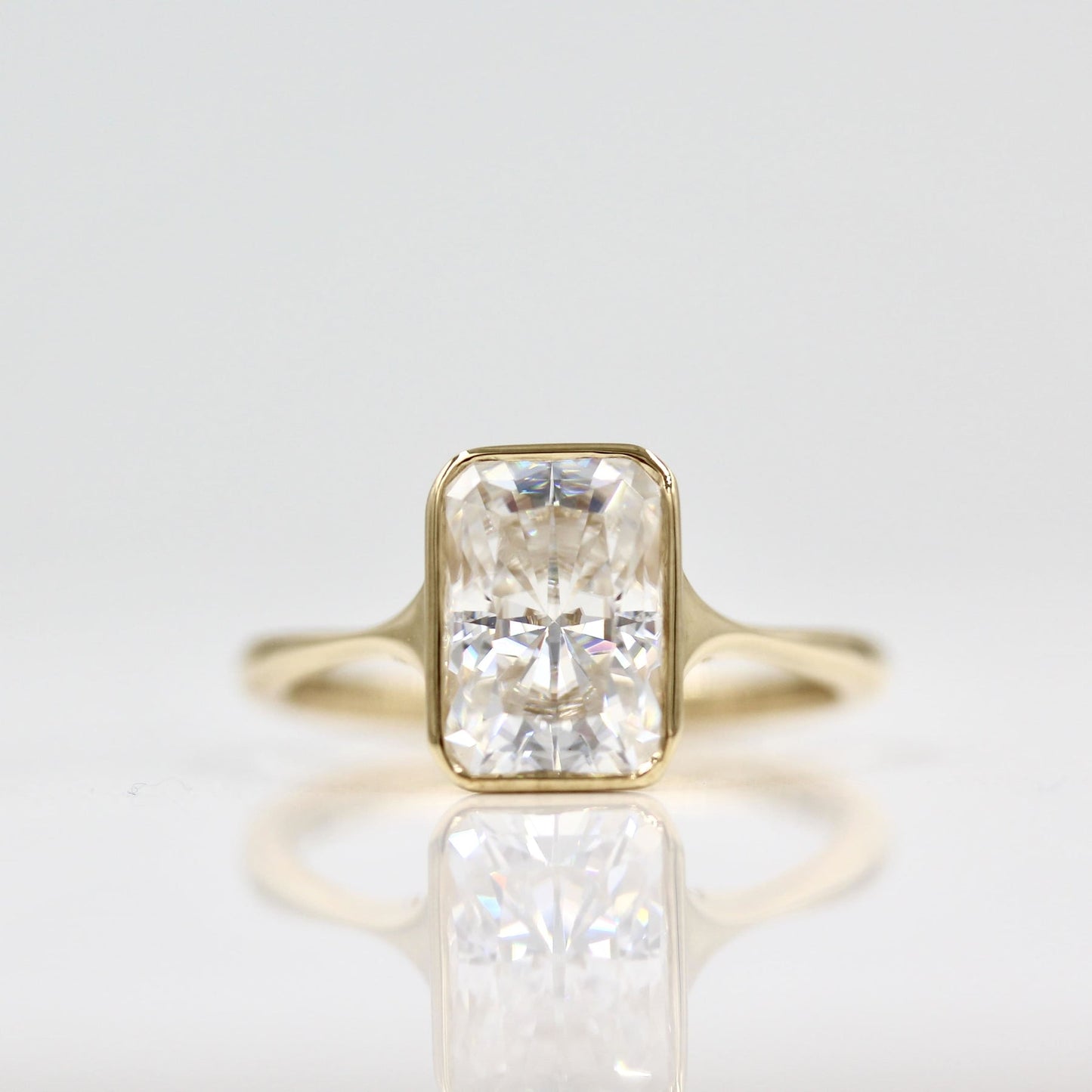 Unique Solitaire  Bezel Radiant Cut Moissanite Engagement Ring