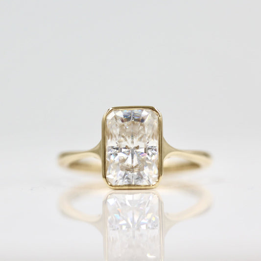 Unique Solitaire  Bezel Radiant Cut Moissanite Engagement Ring