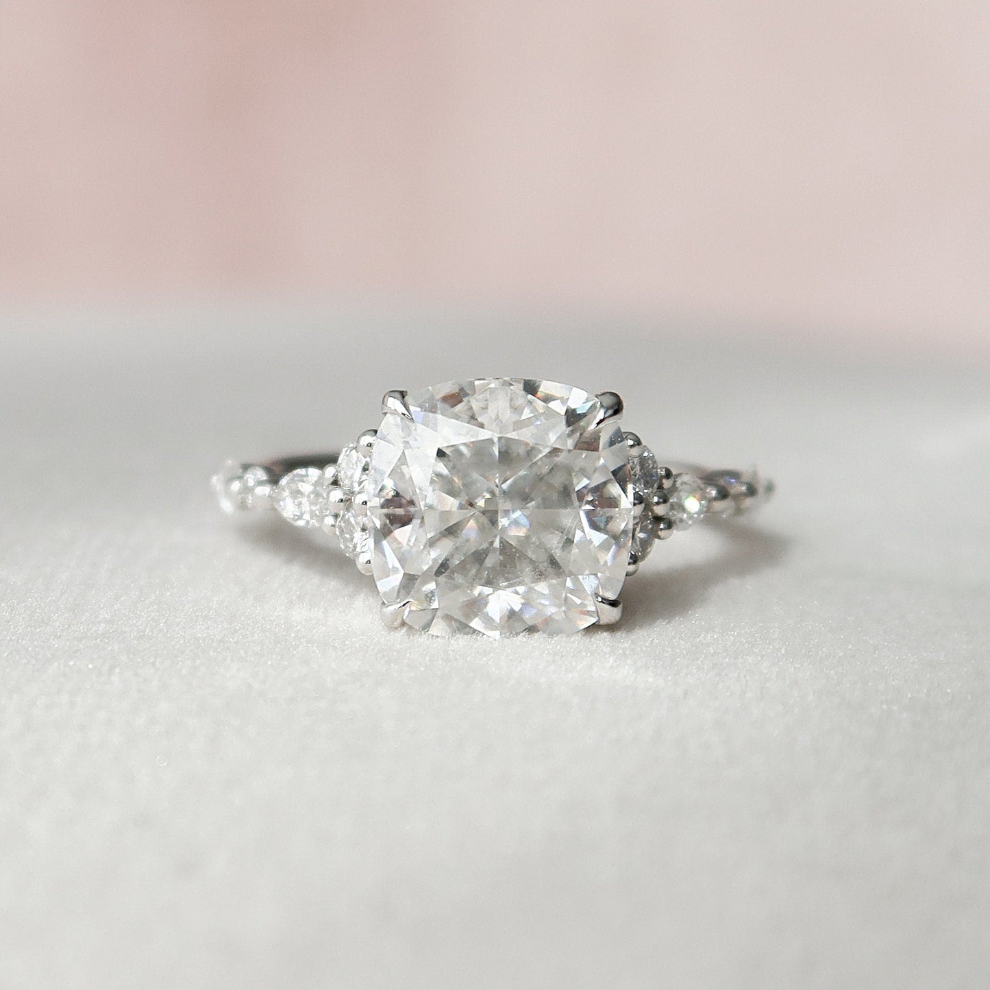 Cluster Cushion Cut Moissanite Engagement Ring For Her