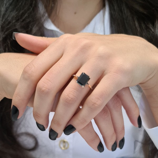 Rare Black Emerald Cut Moissanite Engagement Ring For Her