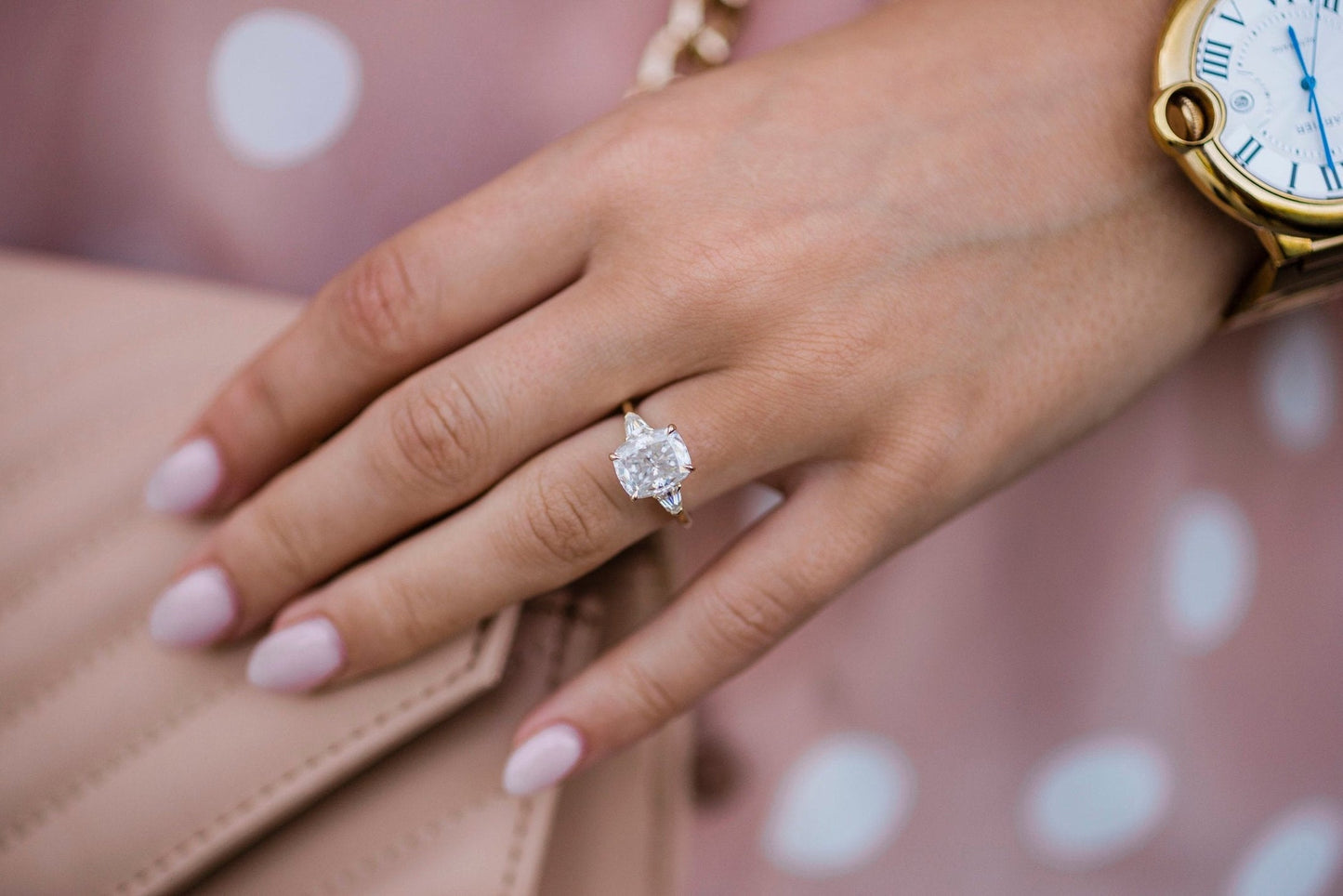 Three Stone Radiant Cut Moissanite Engagement Ring