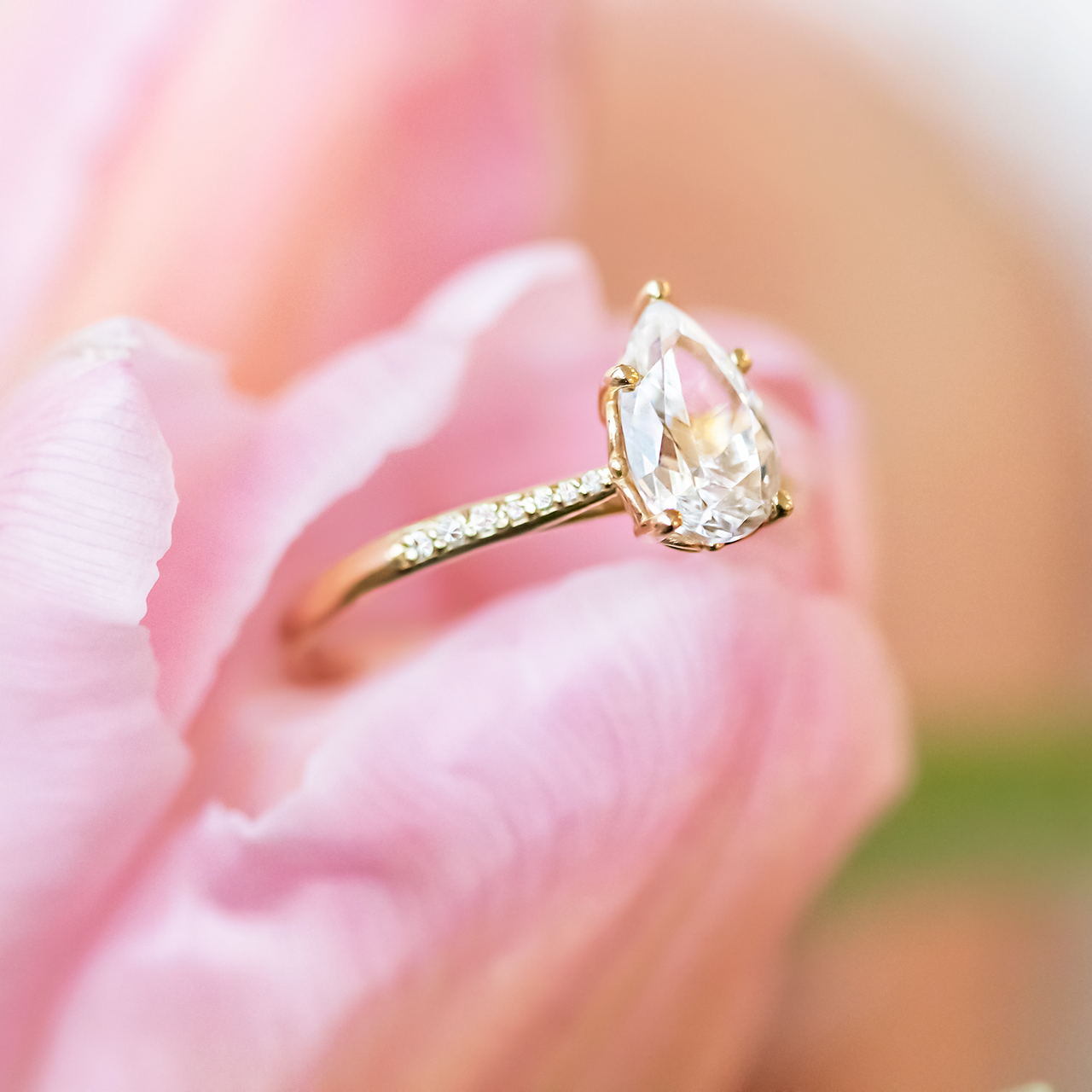 Pave Set Pear Cut Moissanite Engagement Ring For HIm