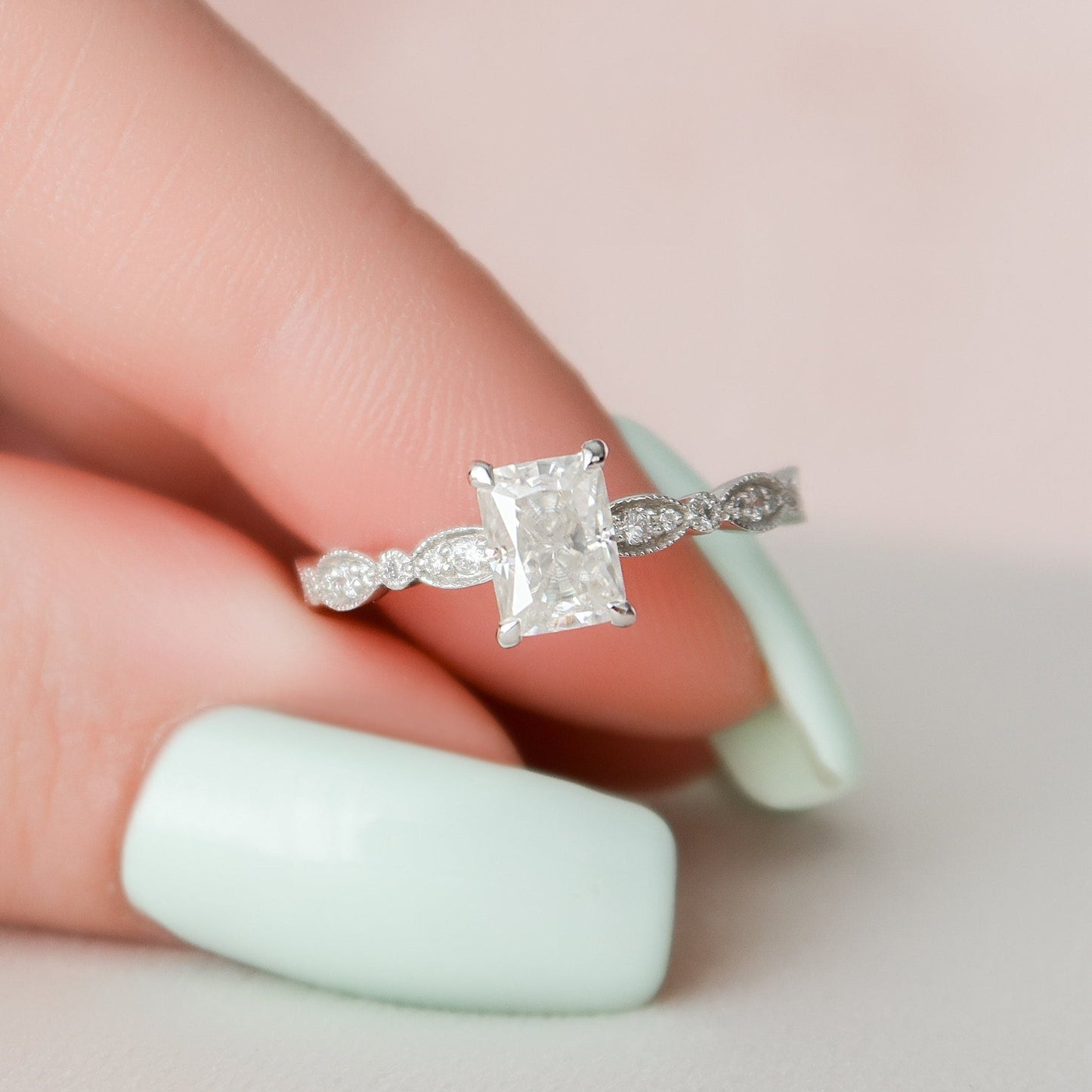 Stunning Radiant Cut Moissanite Engagement Handmade Ring