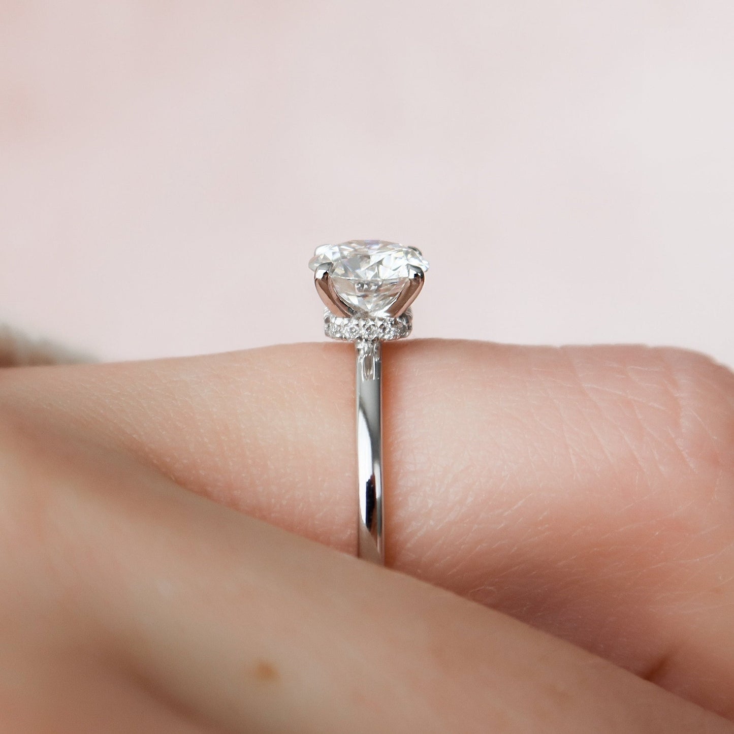 Solitaire Hidden Halo Round Cut Moissanite Engagement Ring