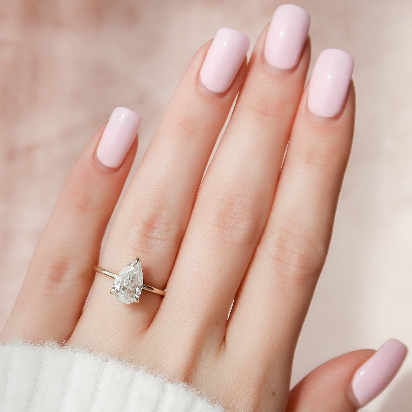 Solitaire Hidden Halo Pear Cut Moissanite Wedding Ring For Her