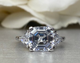 Cluster Asscher Cut Moissanite Proposal Wedding Ring For Her