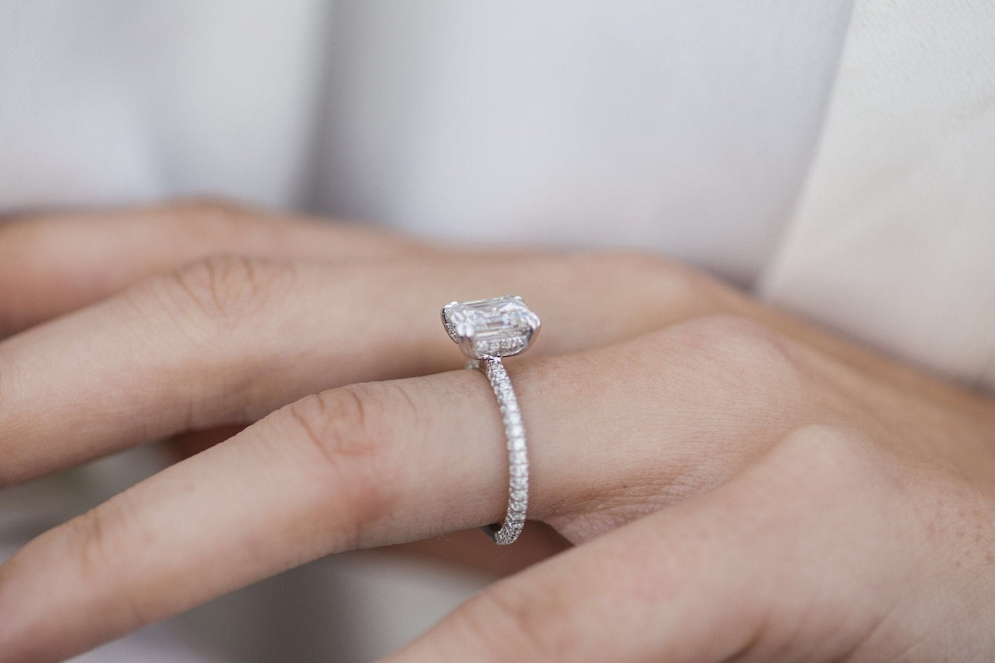 Hidden Halo Asscher Cut Moissanite Double Prongs Paved Ring For Her