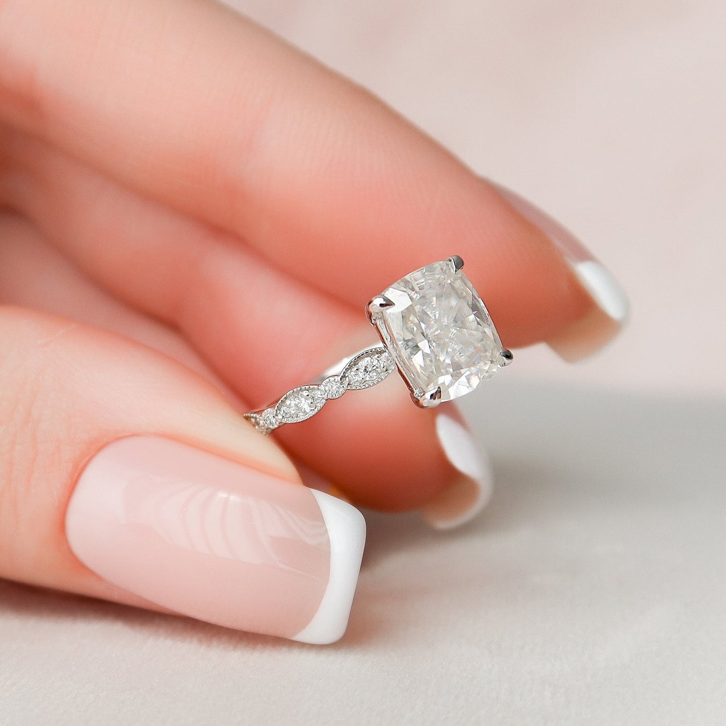 Elongated Cushion Cut Moissanite Proposal Bridal Ring For Her
