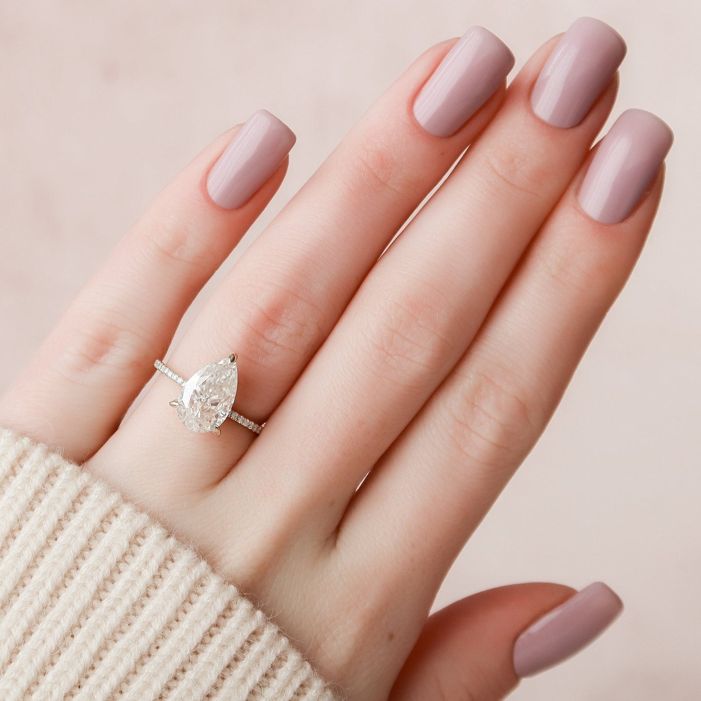 Hidden Halo Pear Cut Moissantie Engagement Ring