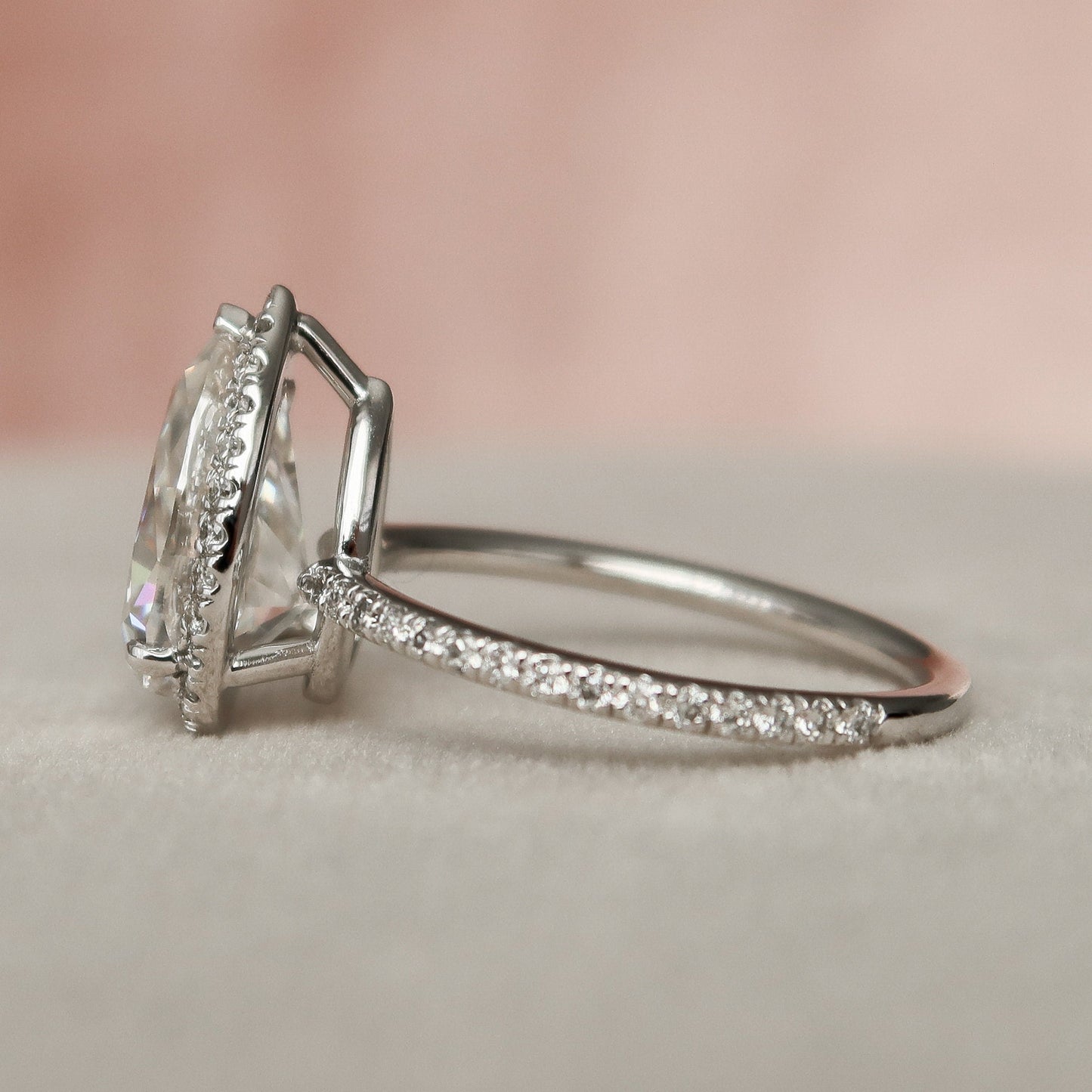 Stunning Halo Pear Cut Moissanite Engagement Ring