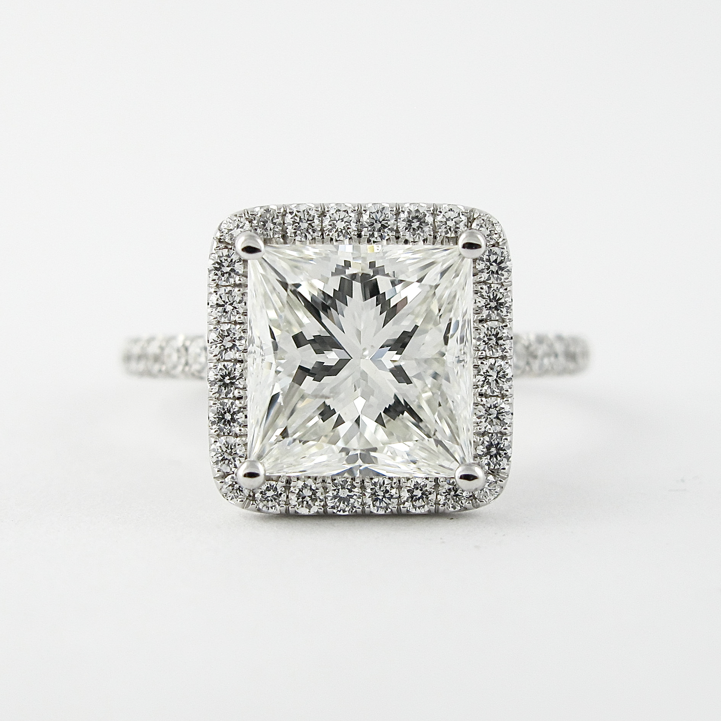 Colorless Halo Princess Cut Moissanite Engagement Ring