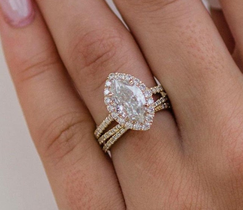 Stunning Halo Marquise Cut Moissanite Engagement Ring