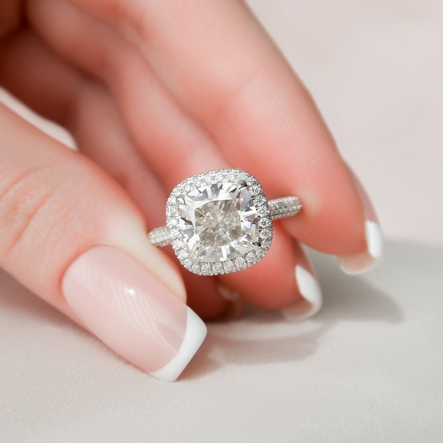 Halo Cushion Cut Moissanite Anniversary Ring For Her