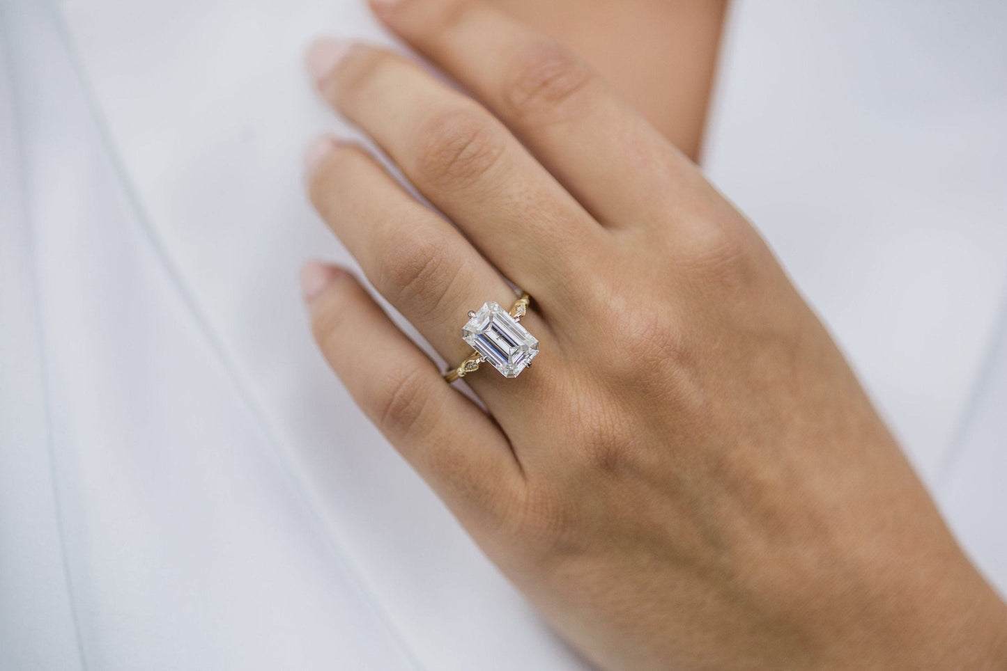 Long Solitaire Emerald Cut Moissanite Engagement Ring For Her