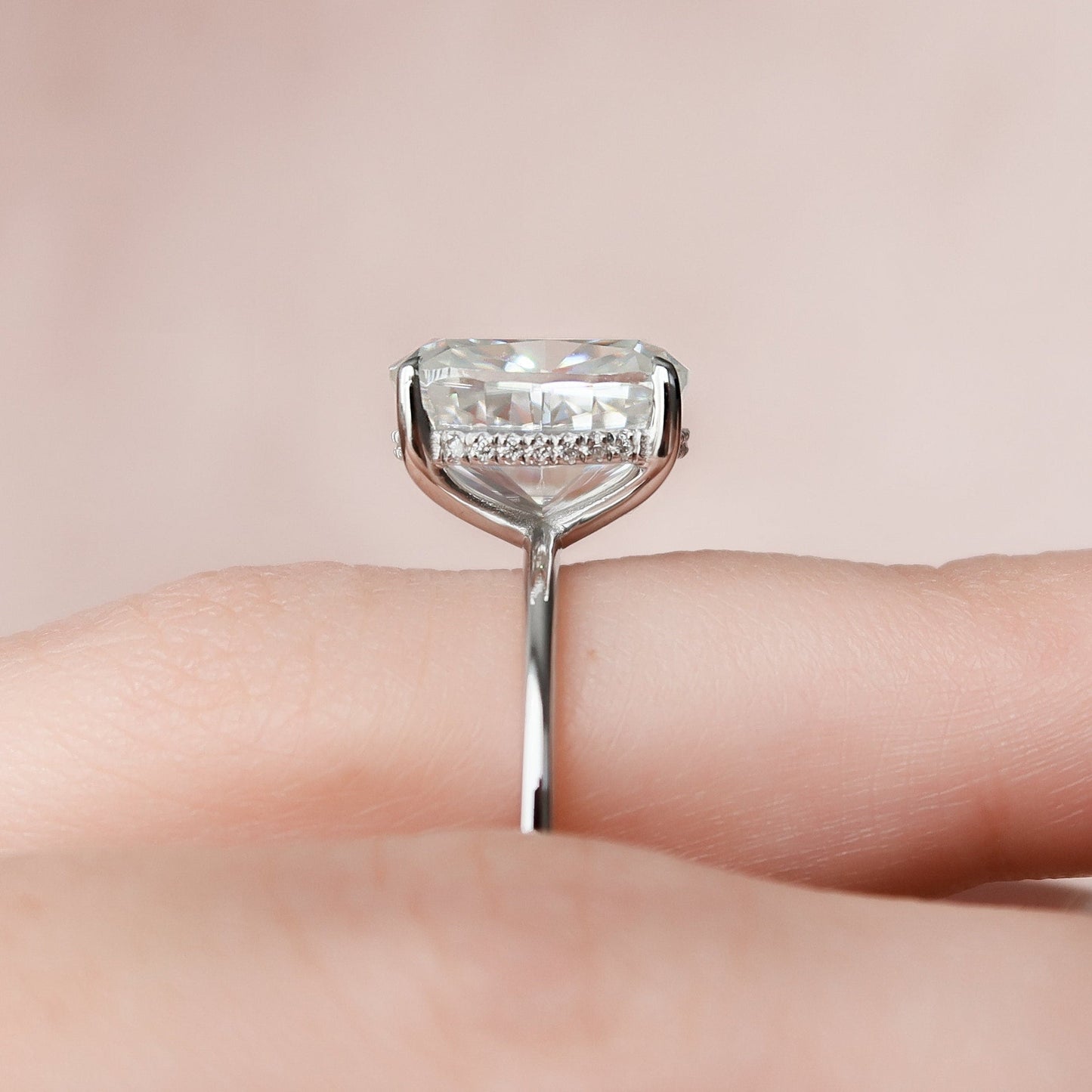 Solitaire Hidden Halo Cushion Cut Moissanite Engagement Ring