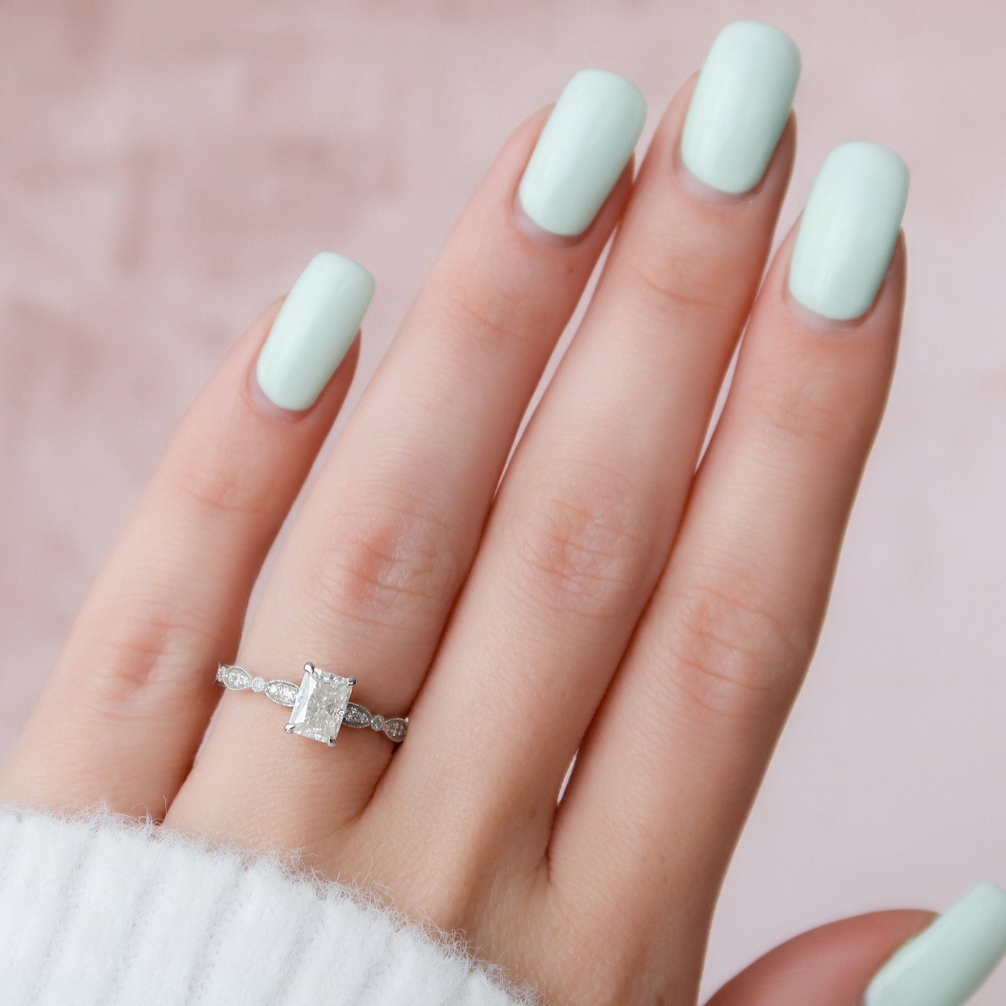 Stunning Radiant Cut Moissanite Engagement Handmade Ring