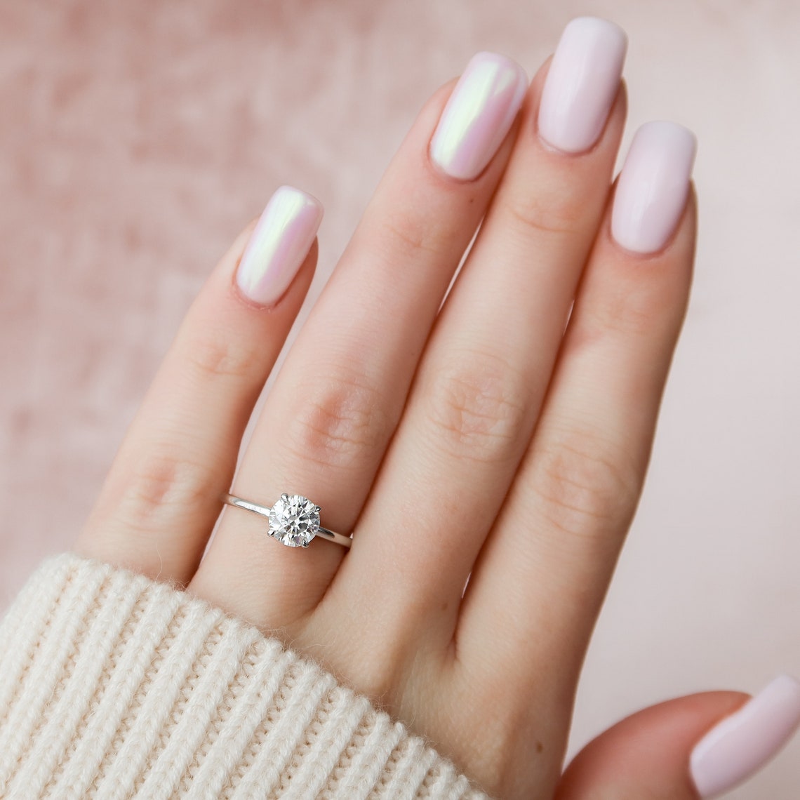 Solitaire Hidden Halo Round Cut Moissanite Engagement Ring