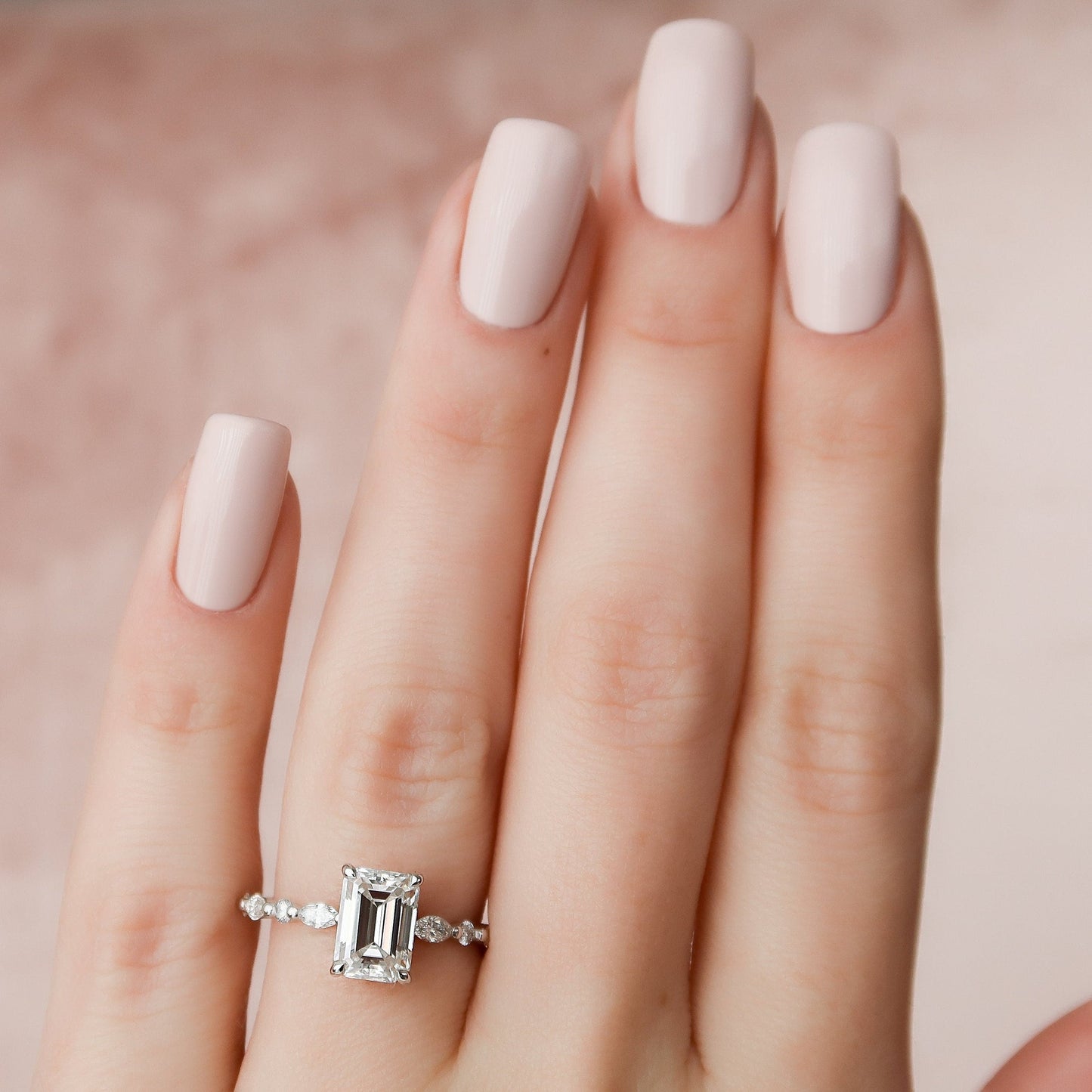 Hidden Halo Emerald Cut Moissanite Engagement Ring For Her