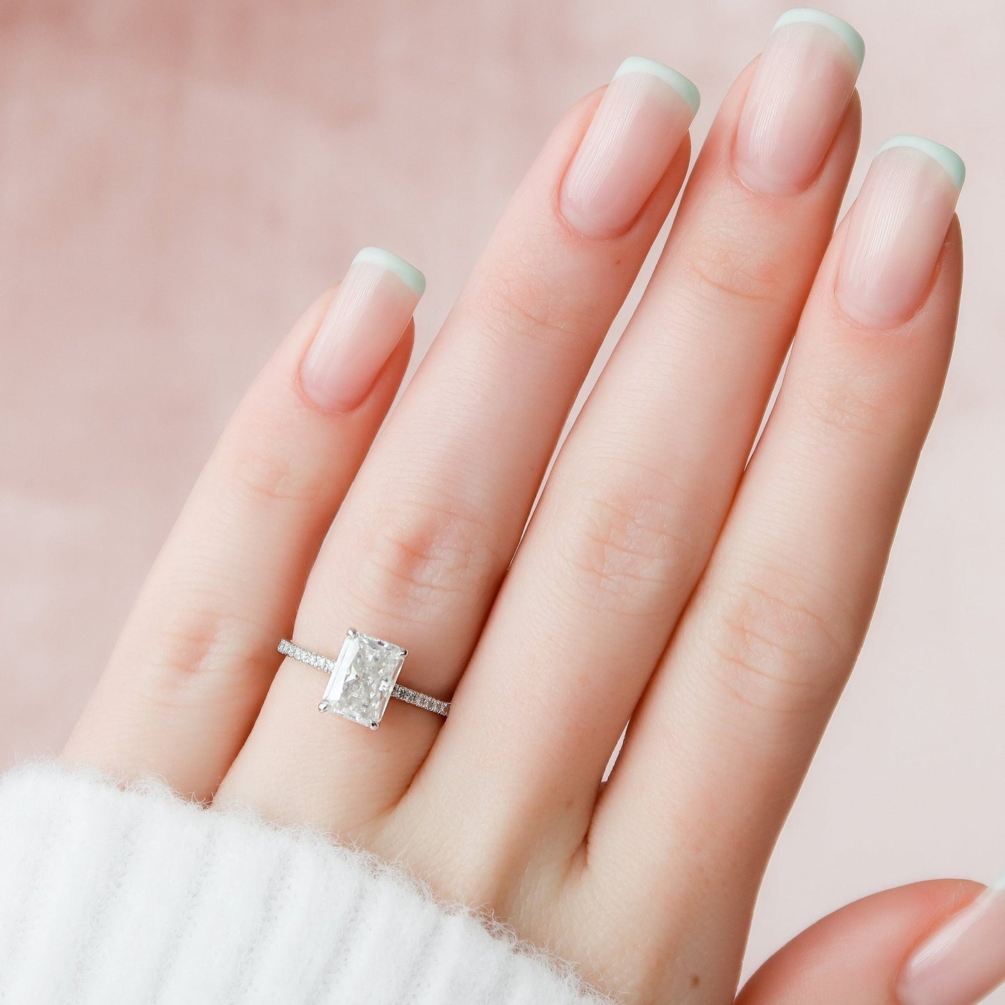 Hidden Halo Radiant Cut Moissanite Engagement Ring