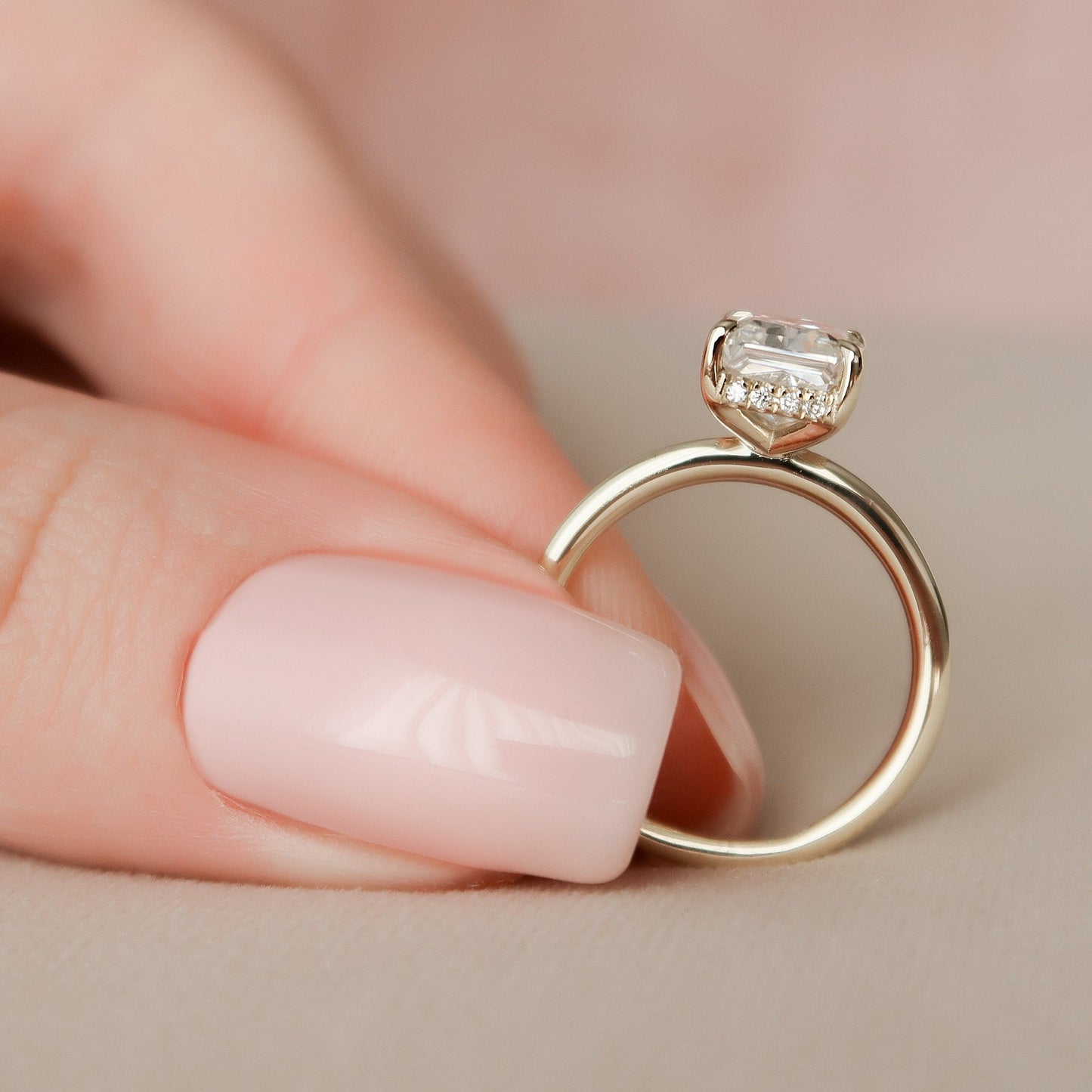 Solitaire Hidden Halo Radiant Cut Moissanite Engagement Ring