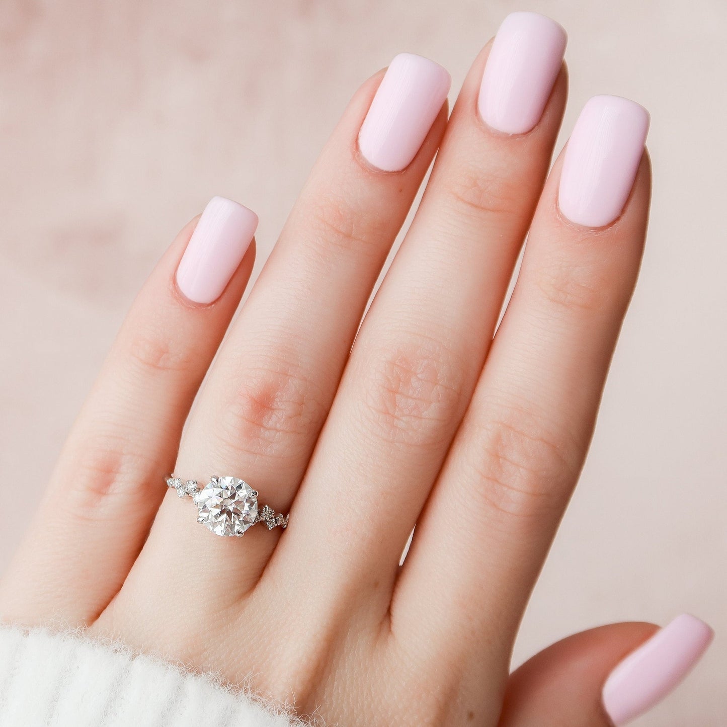 Cluster Hidden Halo Round Cut Moissanite Engagement Ring