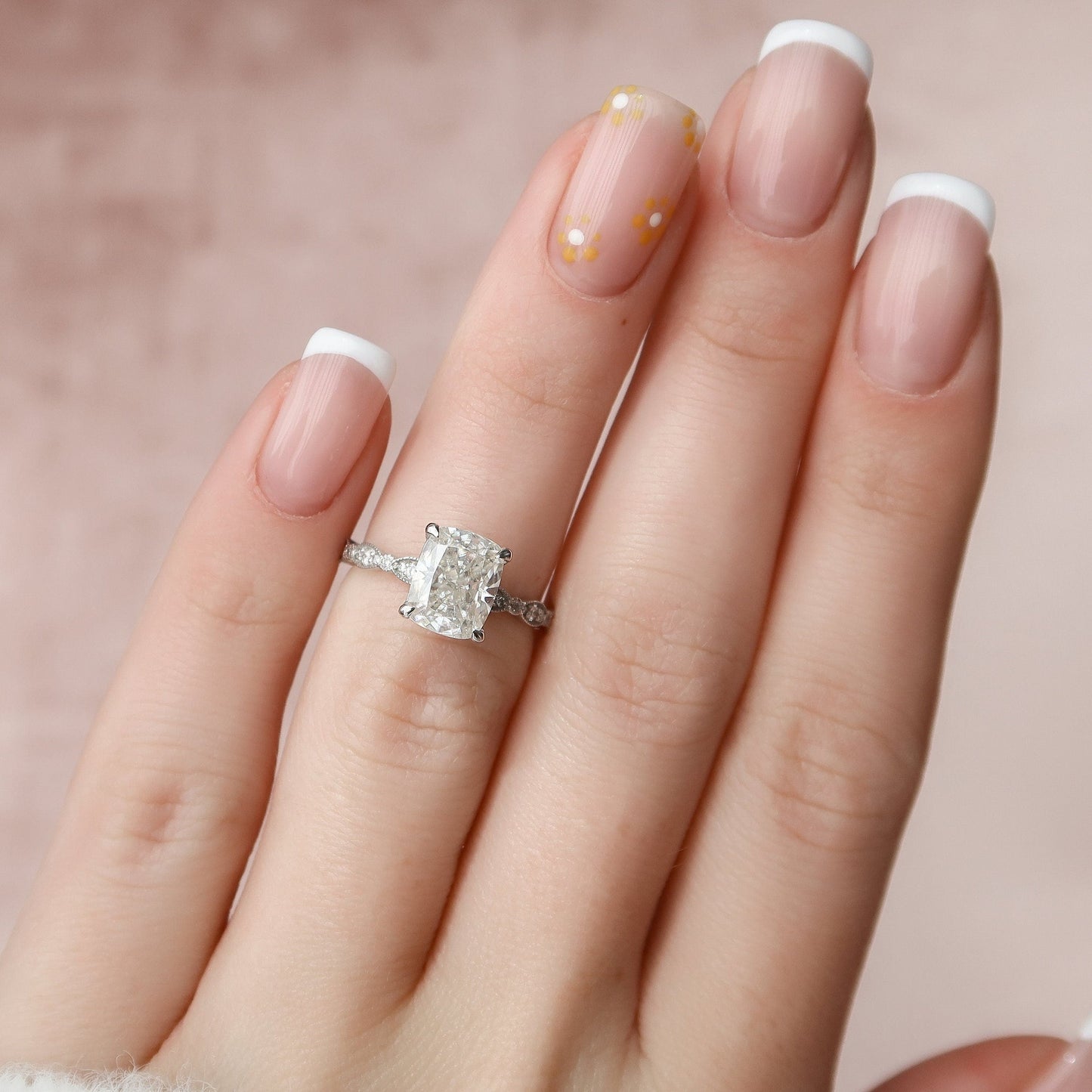 Elongated Cushion Cut Moissanite Proposal Bridal Ring For Her