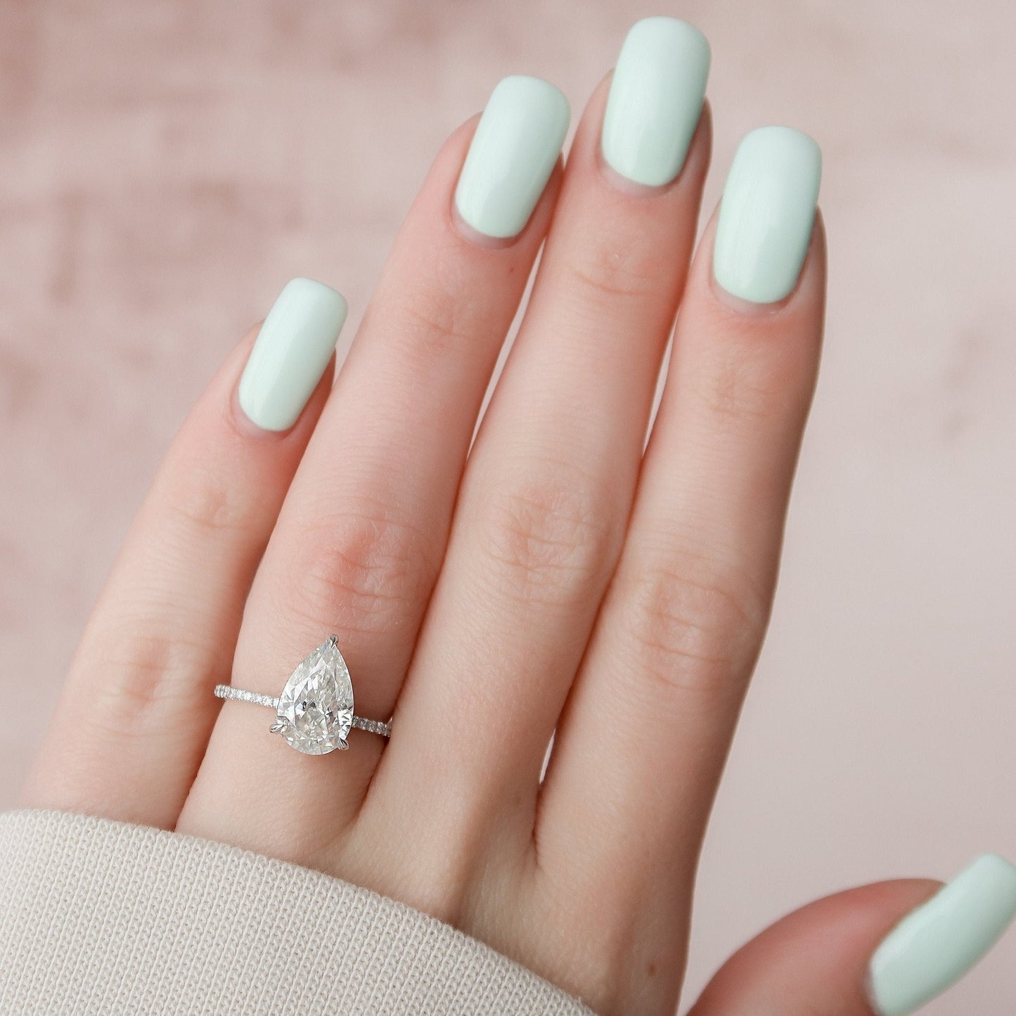 Hidden Halo Pear Cut Moissantie Engagement Ring