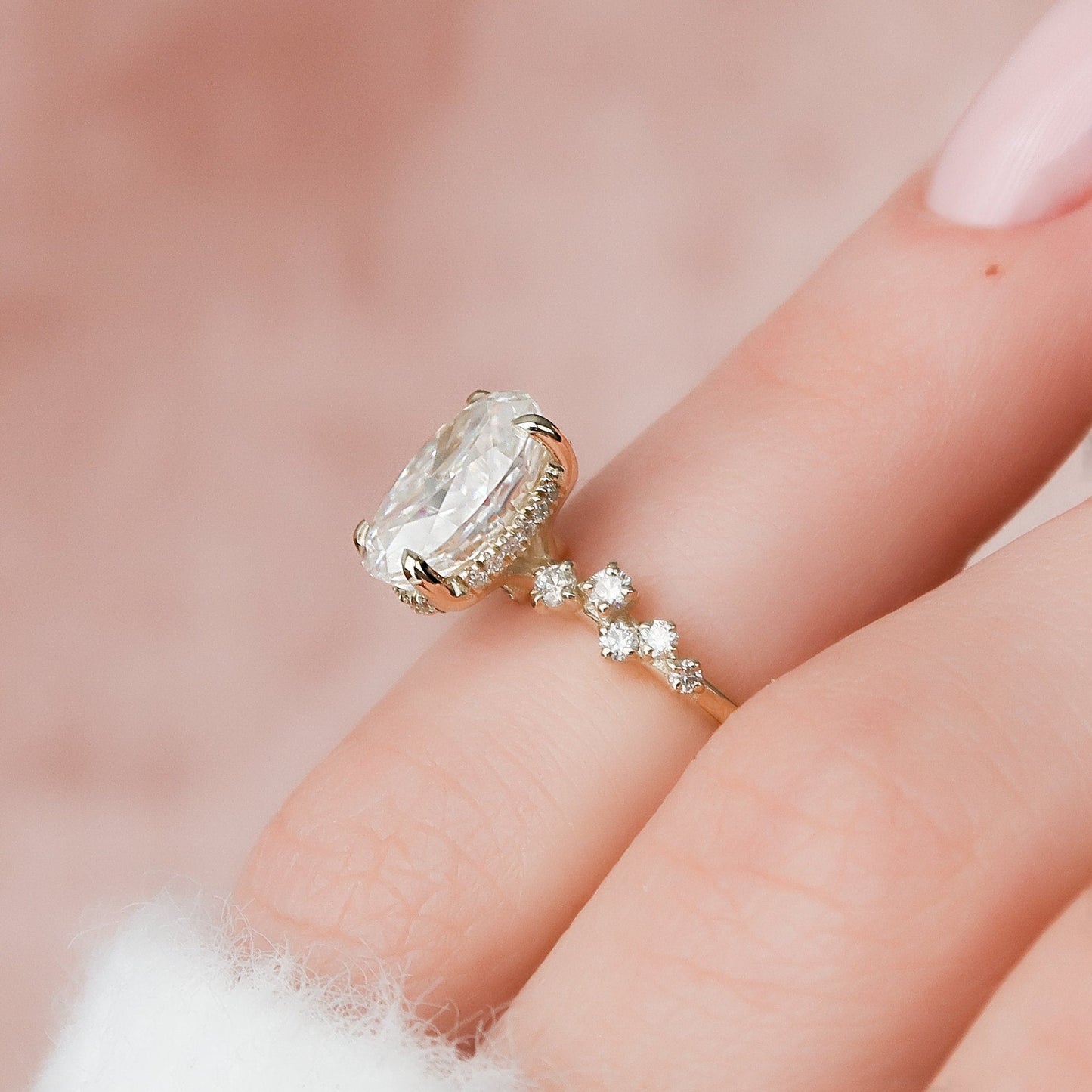 Hidden Halo Oval Cut Moissanite Bridesmaid Gift For Her