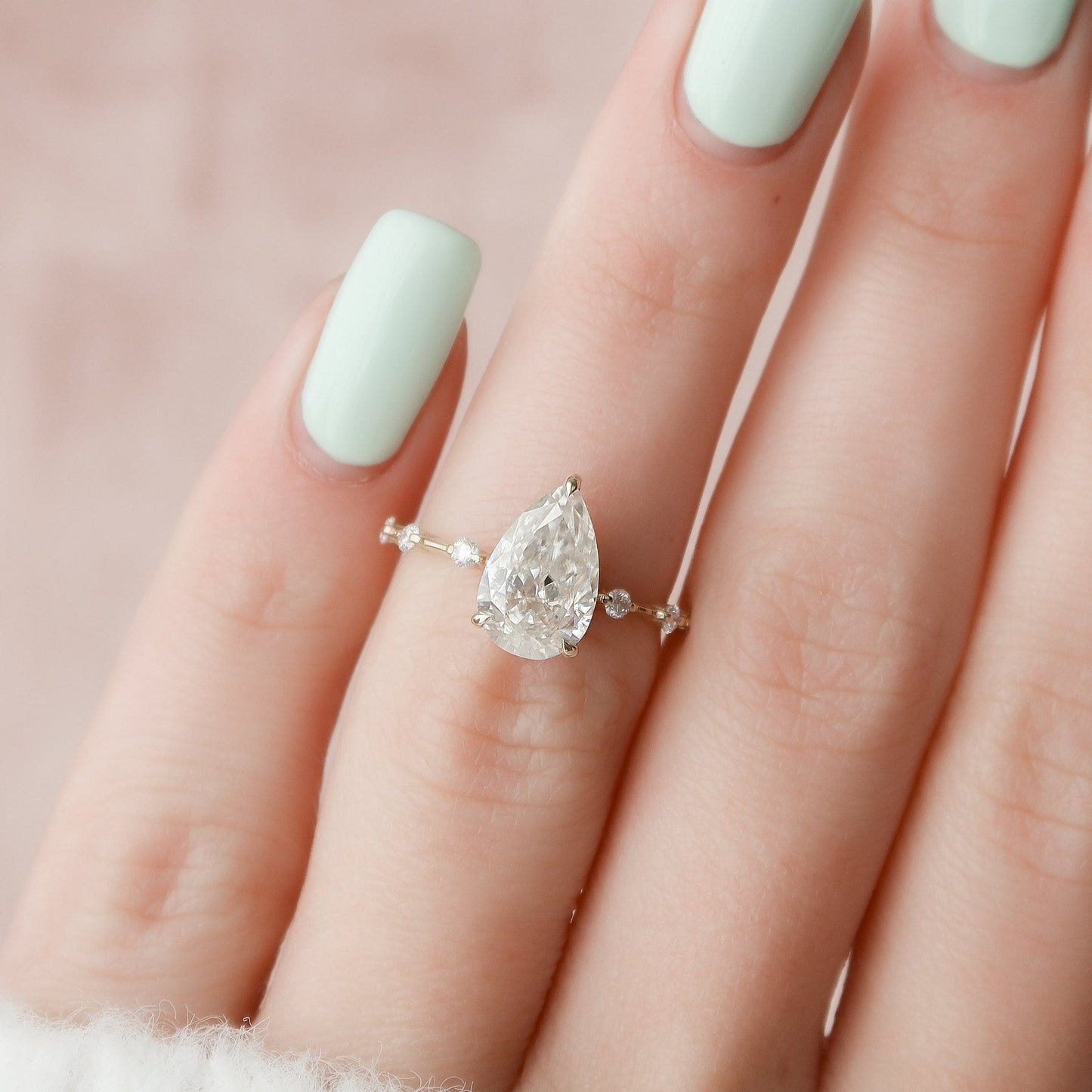 Solitaire Hidden Halo Pear Cut Moissanite Ring