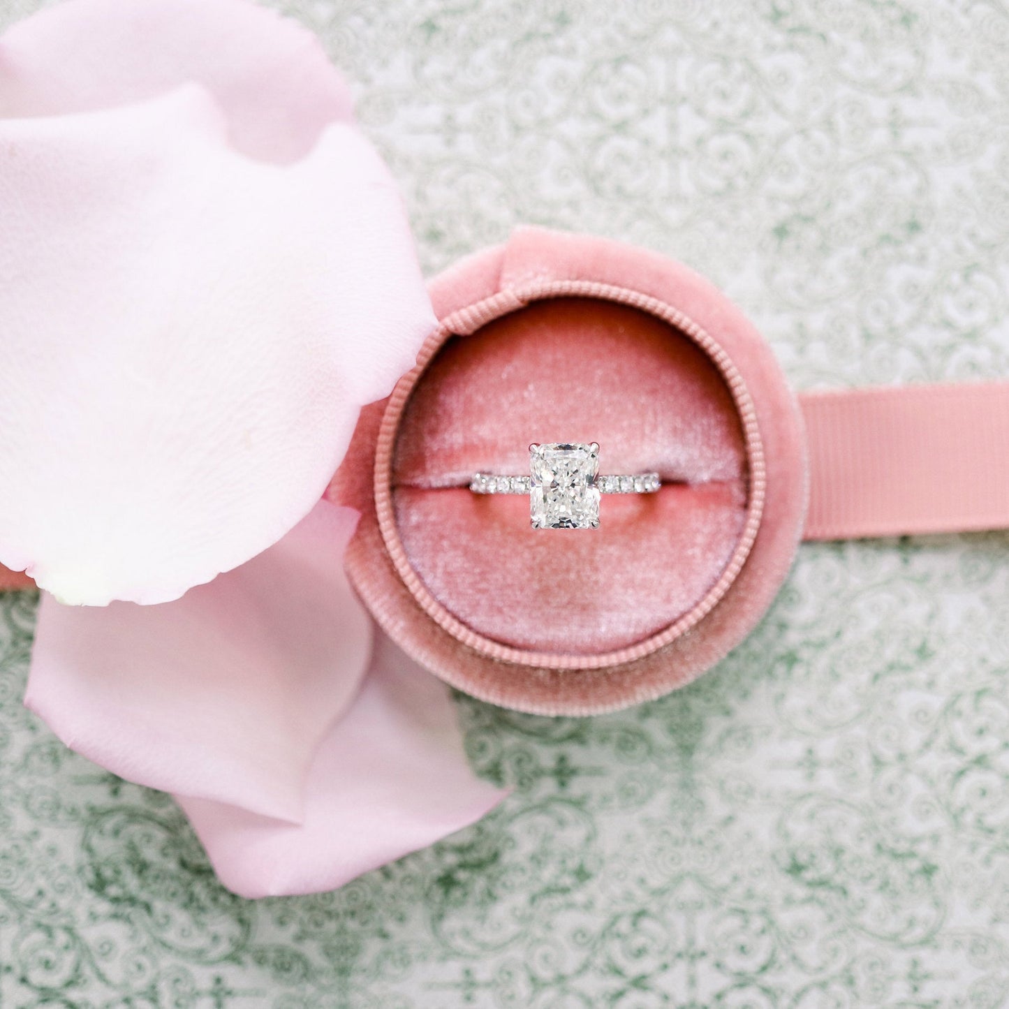 Paved Radiant Cut Moissanite Handmade Wedding Ring For Her