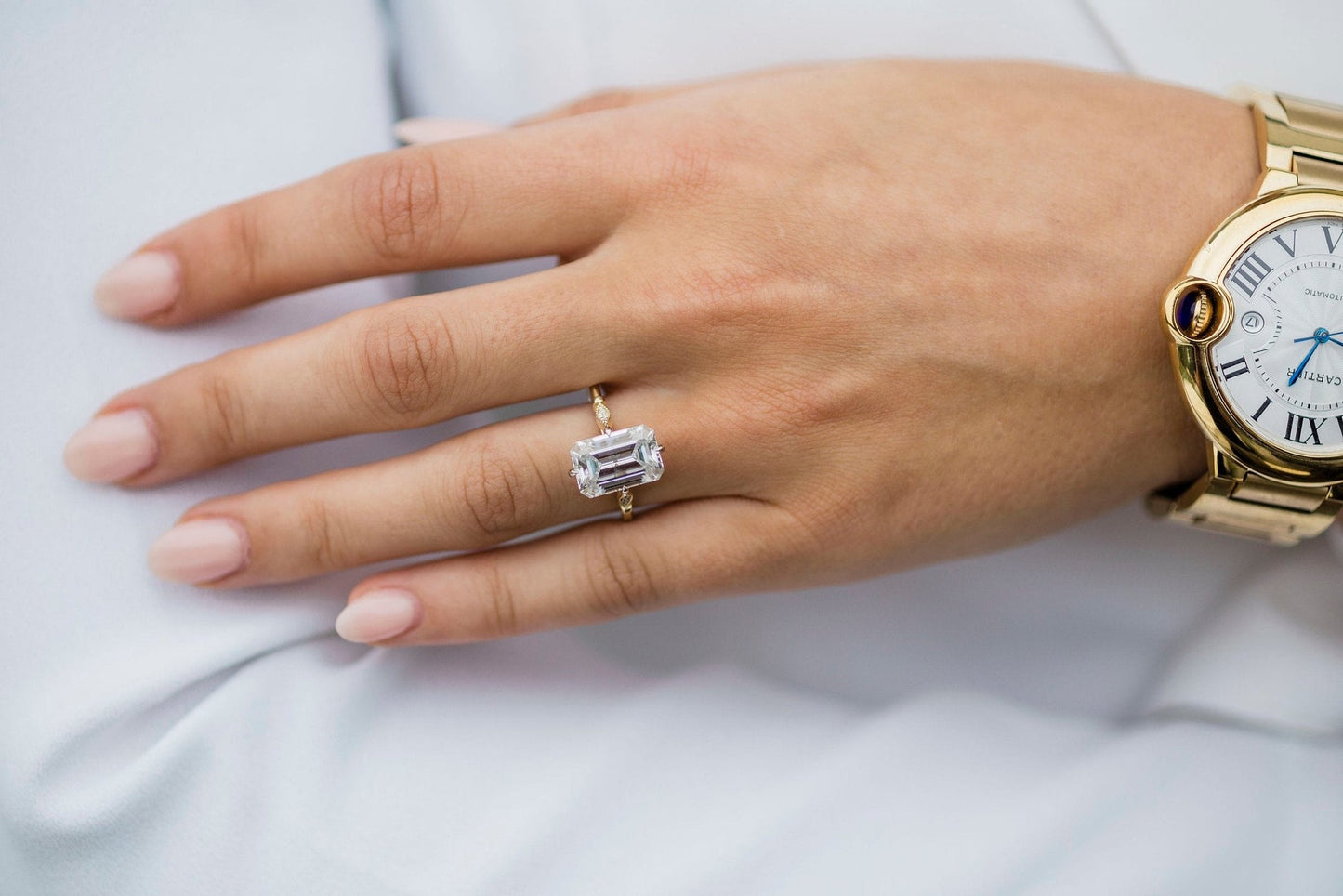Long Solitaire Emerald Cut Moissanite Engagement Ring For Her