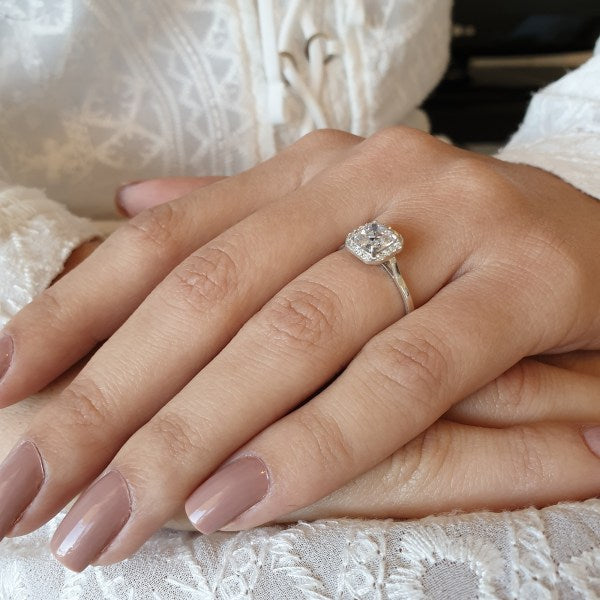 Solitaire Halo Asscher Cut Moissanite Personalized Ring Gift For Her