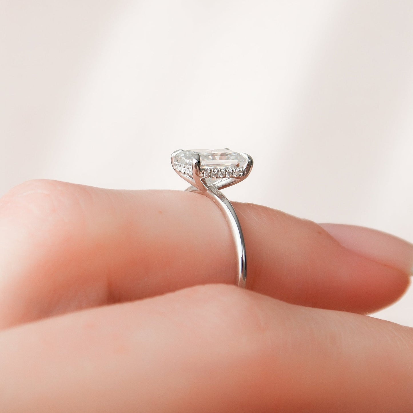 Solitaire Hidden Halo Radiant Cut Moissanite Engagement Ring