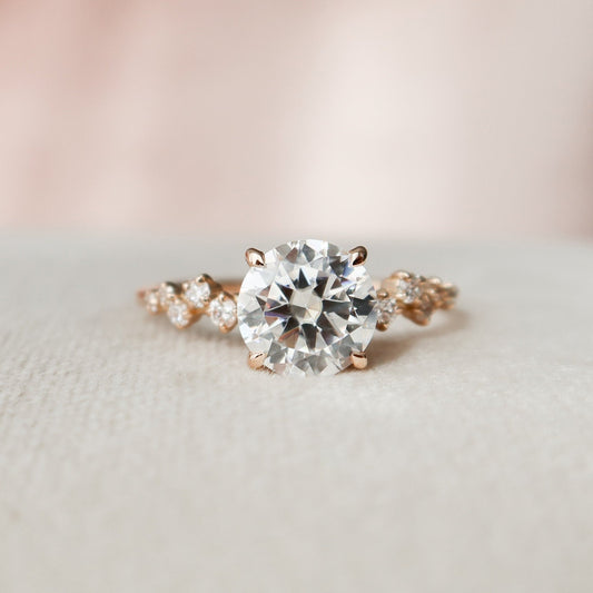 Cluster Hidden Halo Round Cut Moissanite Engagement Ring